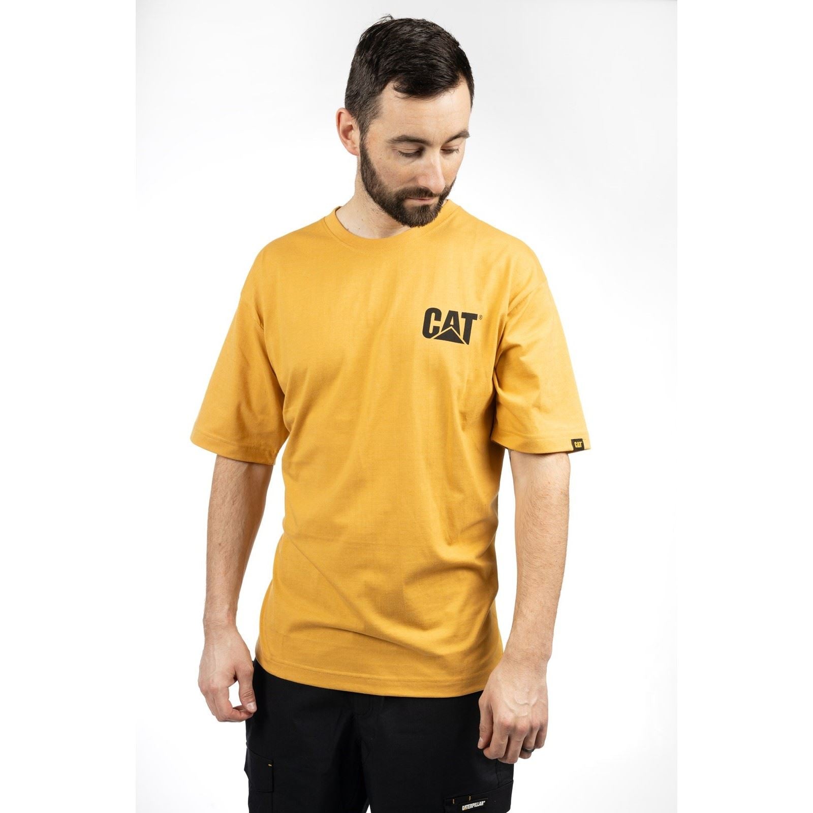 Caterpillar W05324 Trademark Baumwoll Herren T-Shirts In Gelb Mit Kurzen Ärmeln