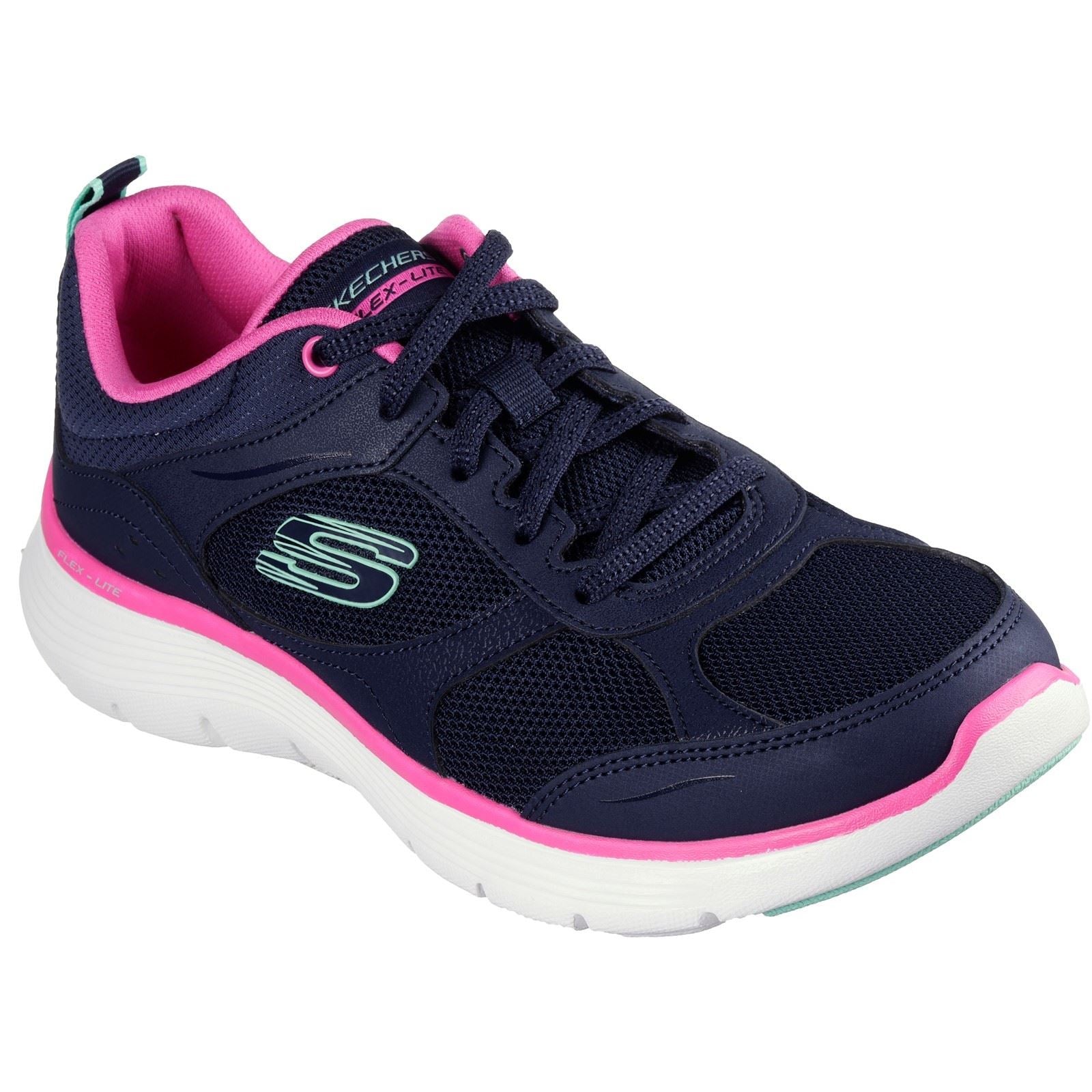 Skechers Flex Appeal 5.0 Fresh Touch Leder Damenschuhe, Marineblau/Hot Pink Sneakers