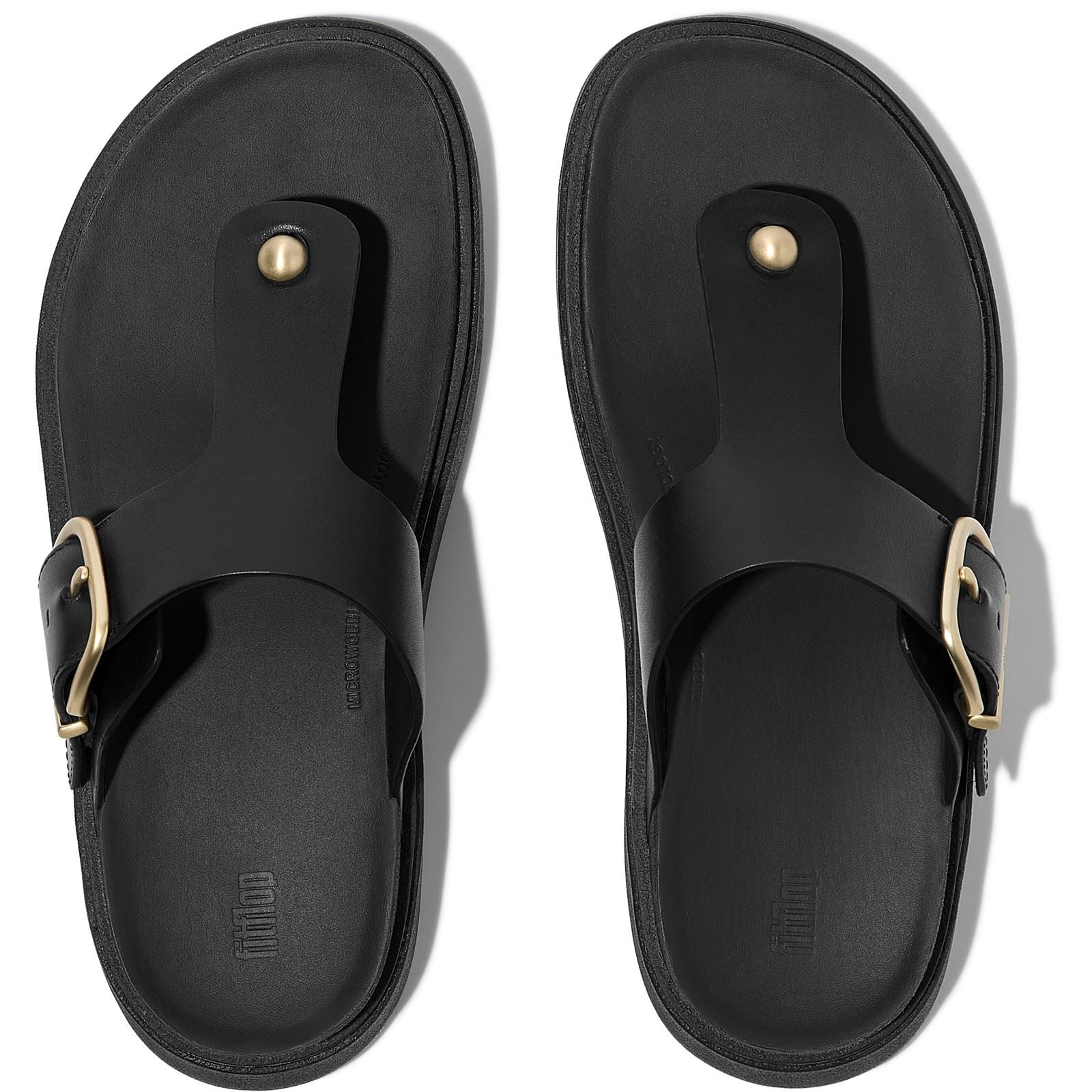 Fitflop Gen-FF Toe-Post Leder Damen Schwarze Sandalen