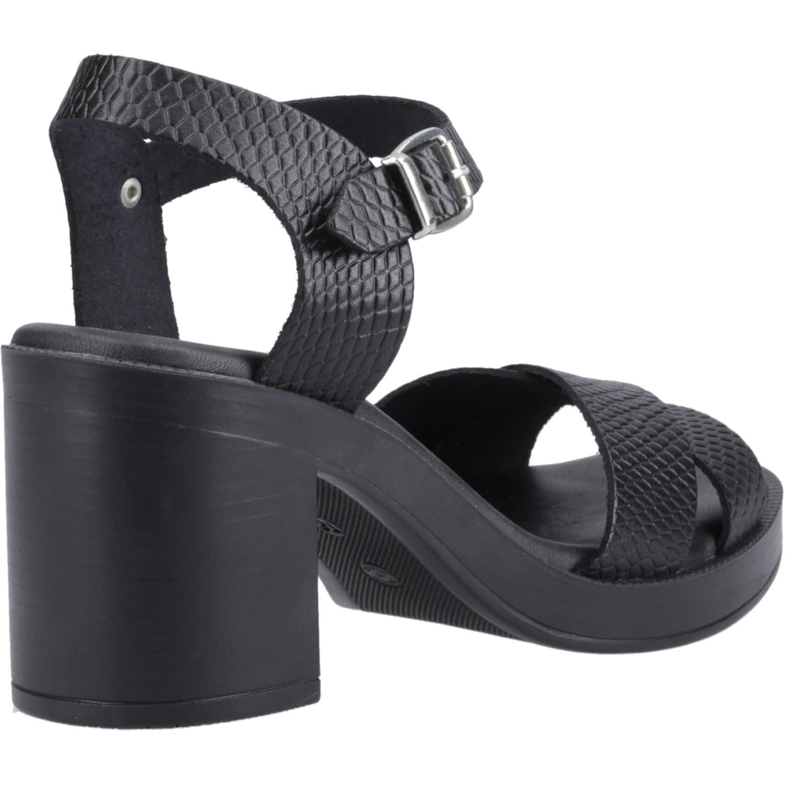 Hush Puppies Georgia Damen Sandalen Aus Schwarzem/Schlangenleder Echtleder