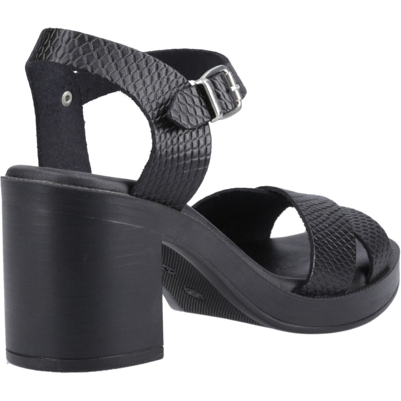 Hush Puppies Georgia Damen Sandalen Aus Schwarzem/Schlangenleder Echtleder