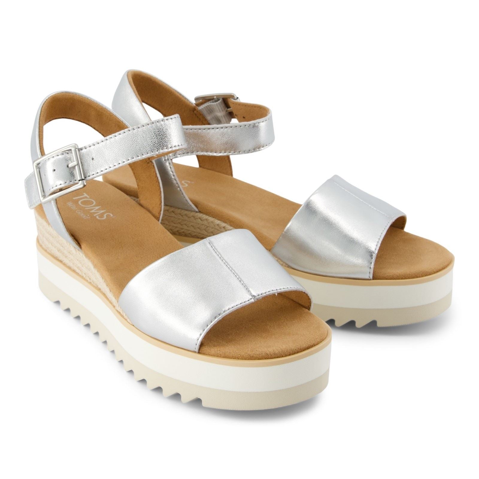 TOMS Diana Damen Plateauschuhe Aus Silbernem Leder