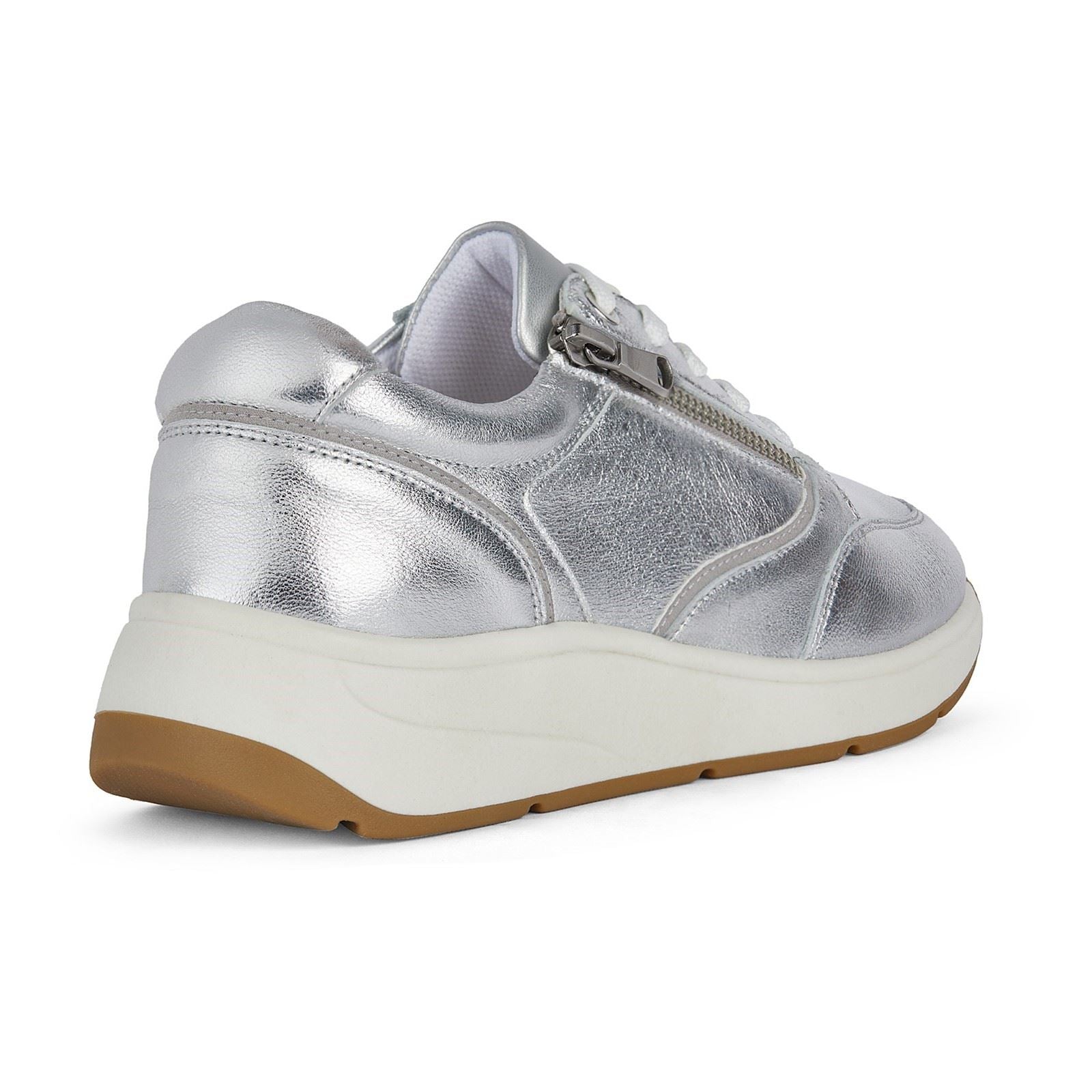 Geox D Cristael E Faux Leder Damen Silber Sneaker