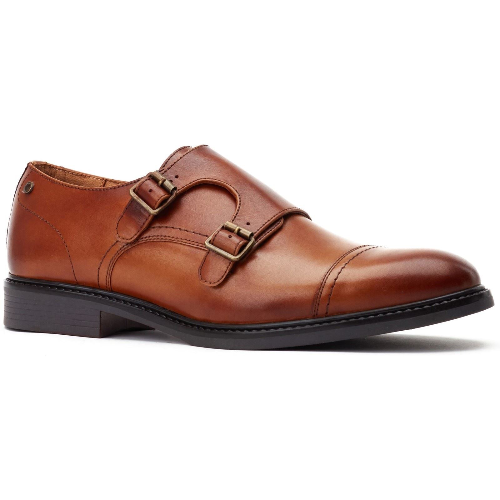 Base London Diablo Leder Herren Verbrannte Tan Doppel Monk Schuhe