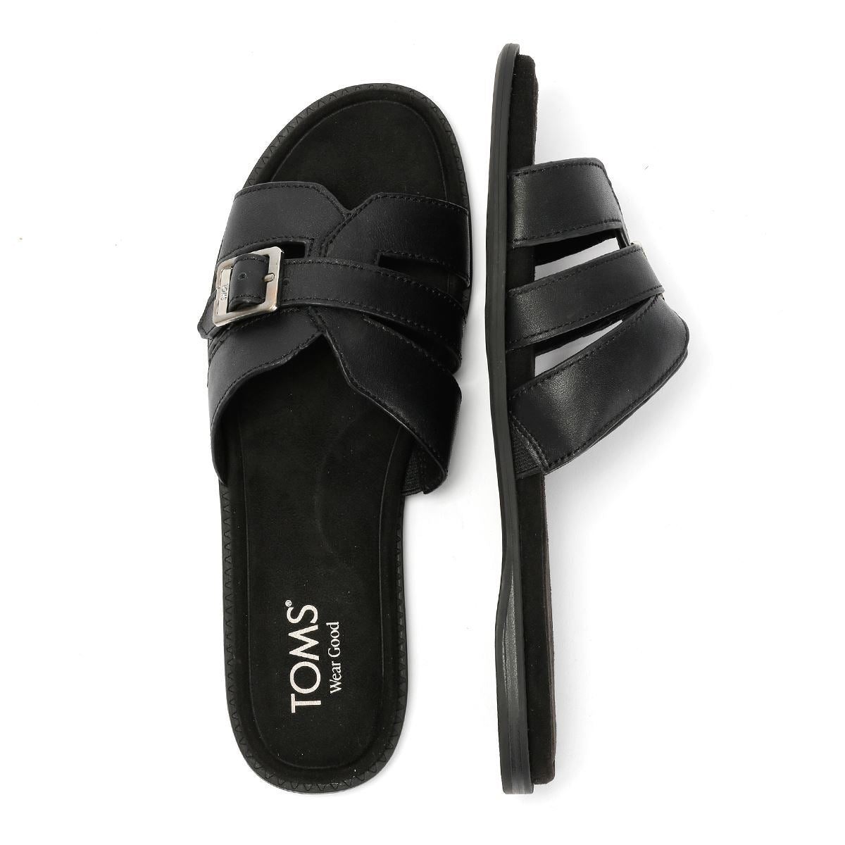 TOMS Sol Mule Leder Damen Schwarze Sandalen