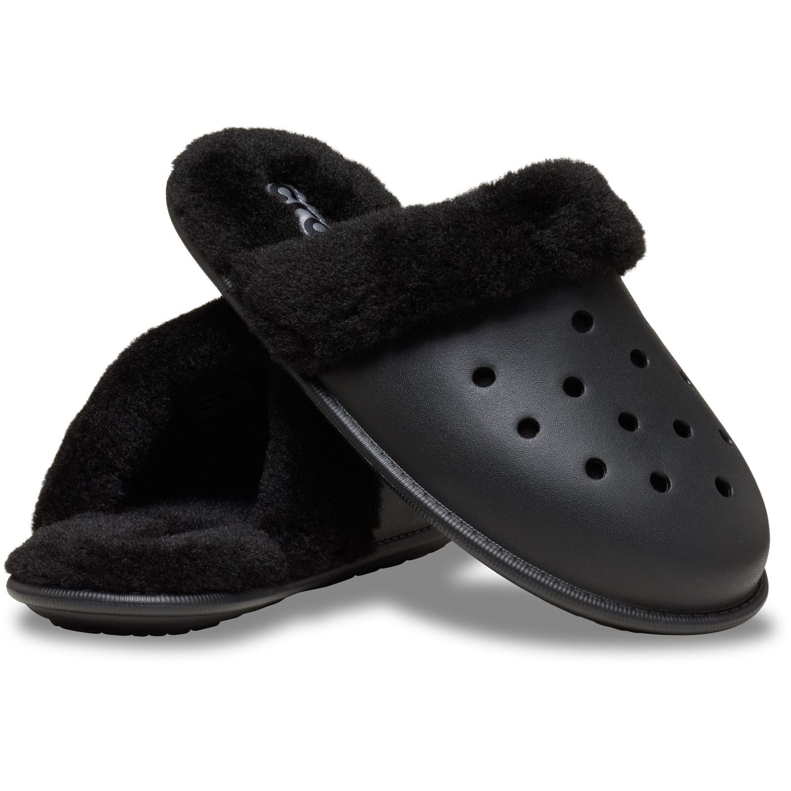 Crocs Classic Fuzz Scuff Thermoplastische Schwarze Pantoletten
