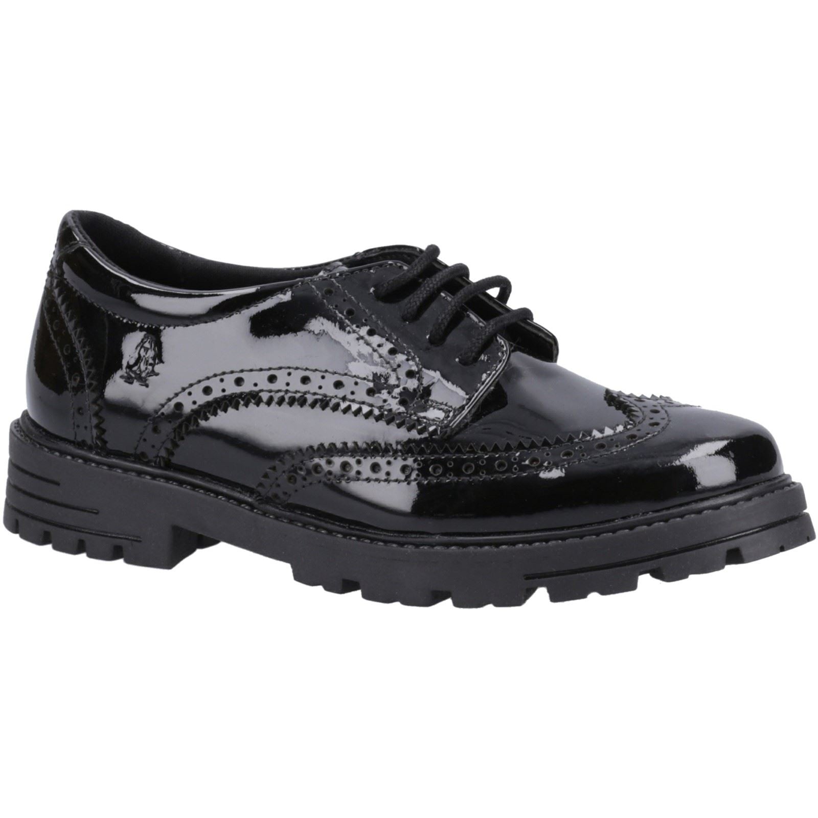 Hush Puppies Maxine Patent Senior Mädchen Brogues Aus Schwarzem Leder