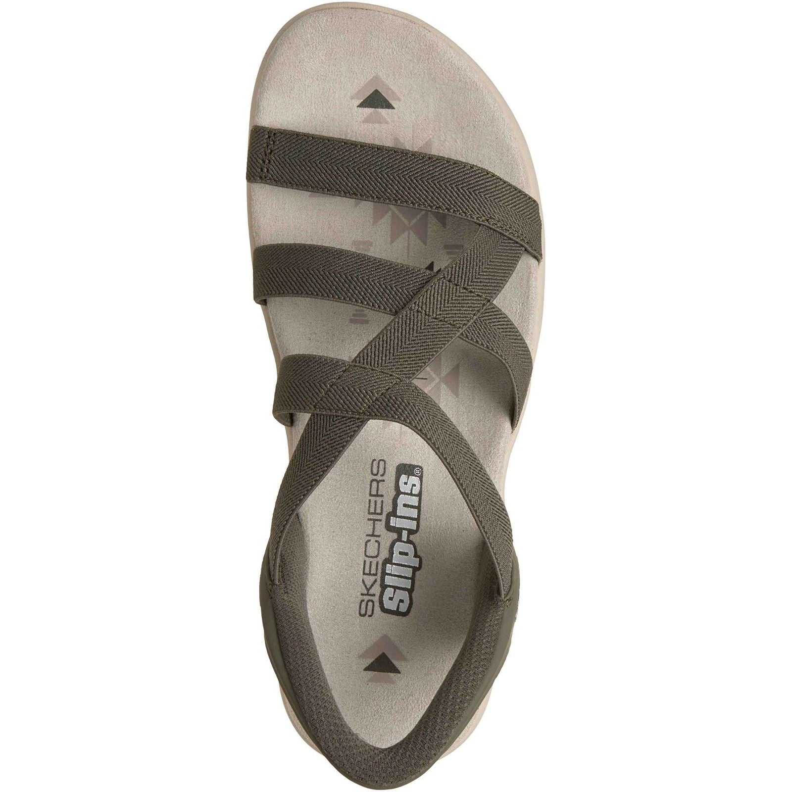 Skechers Reggae Slim Stretch Flex Textil Damen Oliven Sandalen
