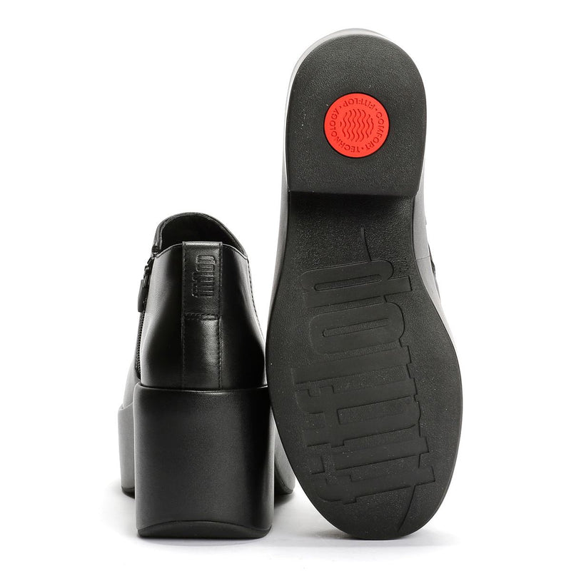 FitFlop Platfforms Heeled Short Leder Damen Schwarze Stiefel