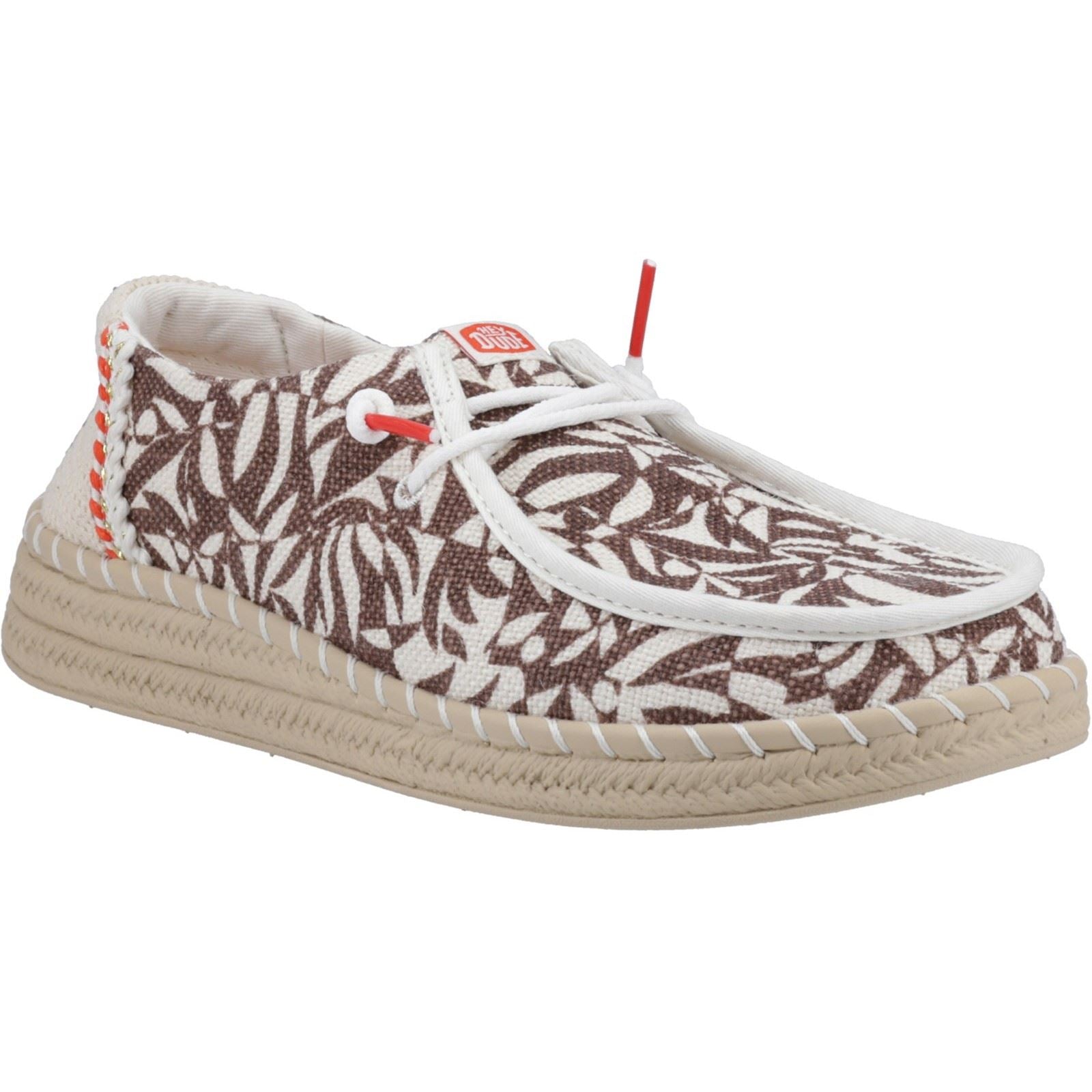 HEYDUDE Wendy Espadrille Retro Palm Damen-Espadrilles Aus Baumwollmischung In Braun/Elfenbein Stadtmotiv