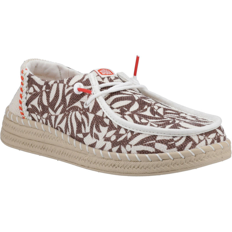 HEYDUDE Wendy Espadrille Retro Palm Damen-Espadrilles Aus Baumwollmischung In Braun/Elfenbein Stadtmotiv