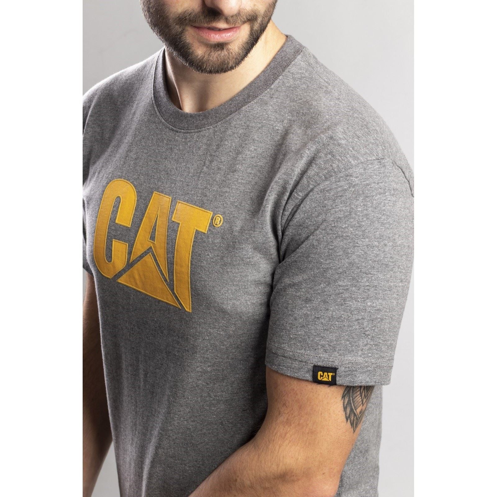 Caterpillar Trademark Logo Baumwoll Kurzarm T-Shirts Für Herren In Grau