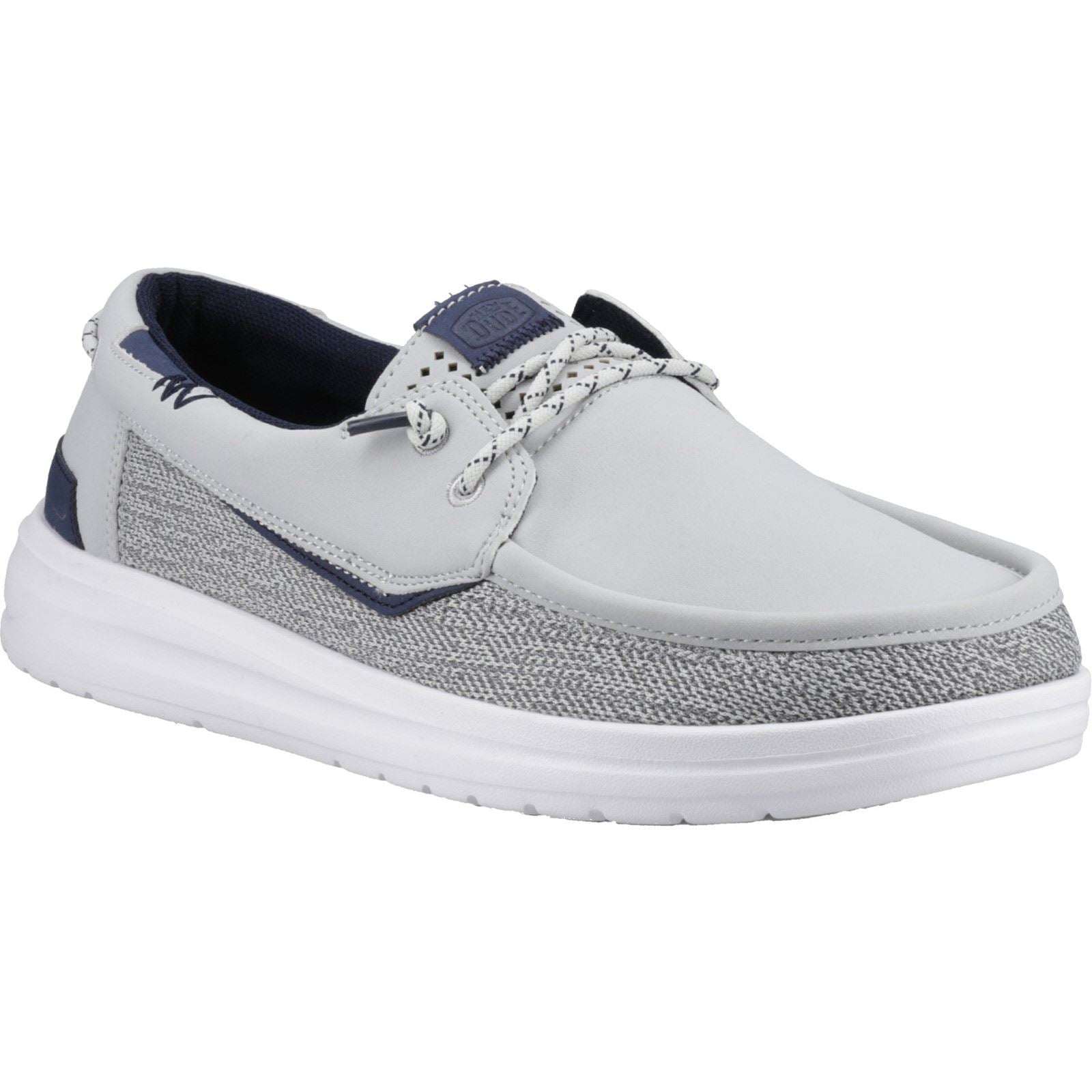 HEYDUDE Welsh Grip Classic Mesh Baumwollmischung Herren Mokassin Bootsschuhe In Sturmgrau/Navy