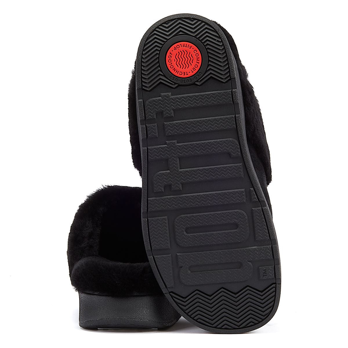 FitFlop Shearling-Kragen Damen Hausschuhe In Schwarz