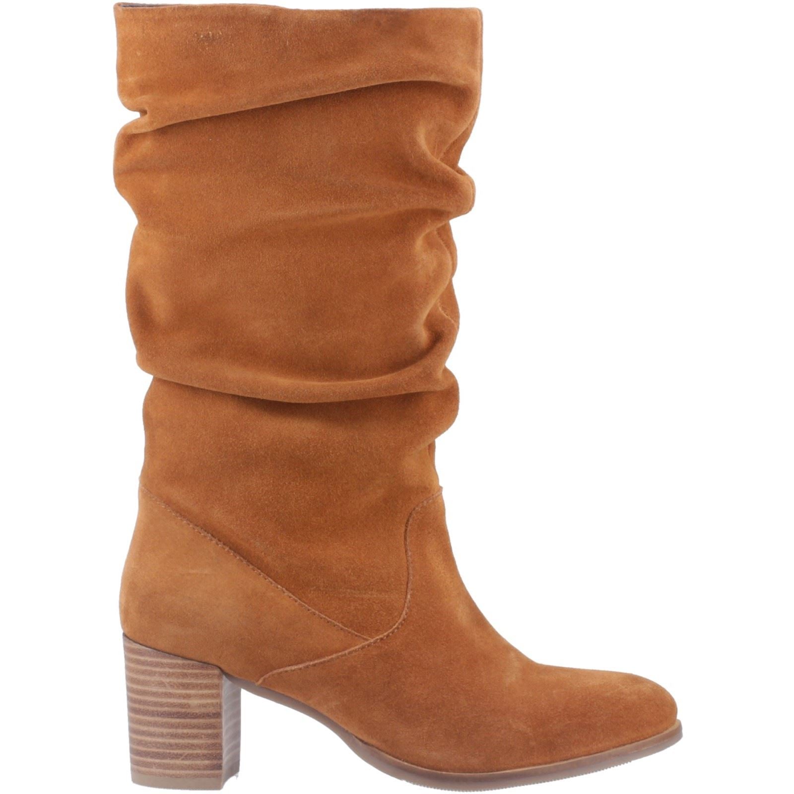 Hush Puppies Cosima Damen Stiefel in kniehoher Wildlederoptik mit Absatz in Tan