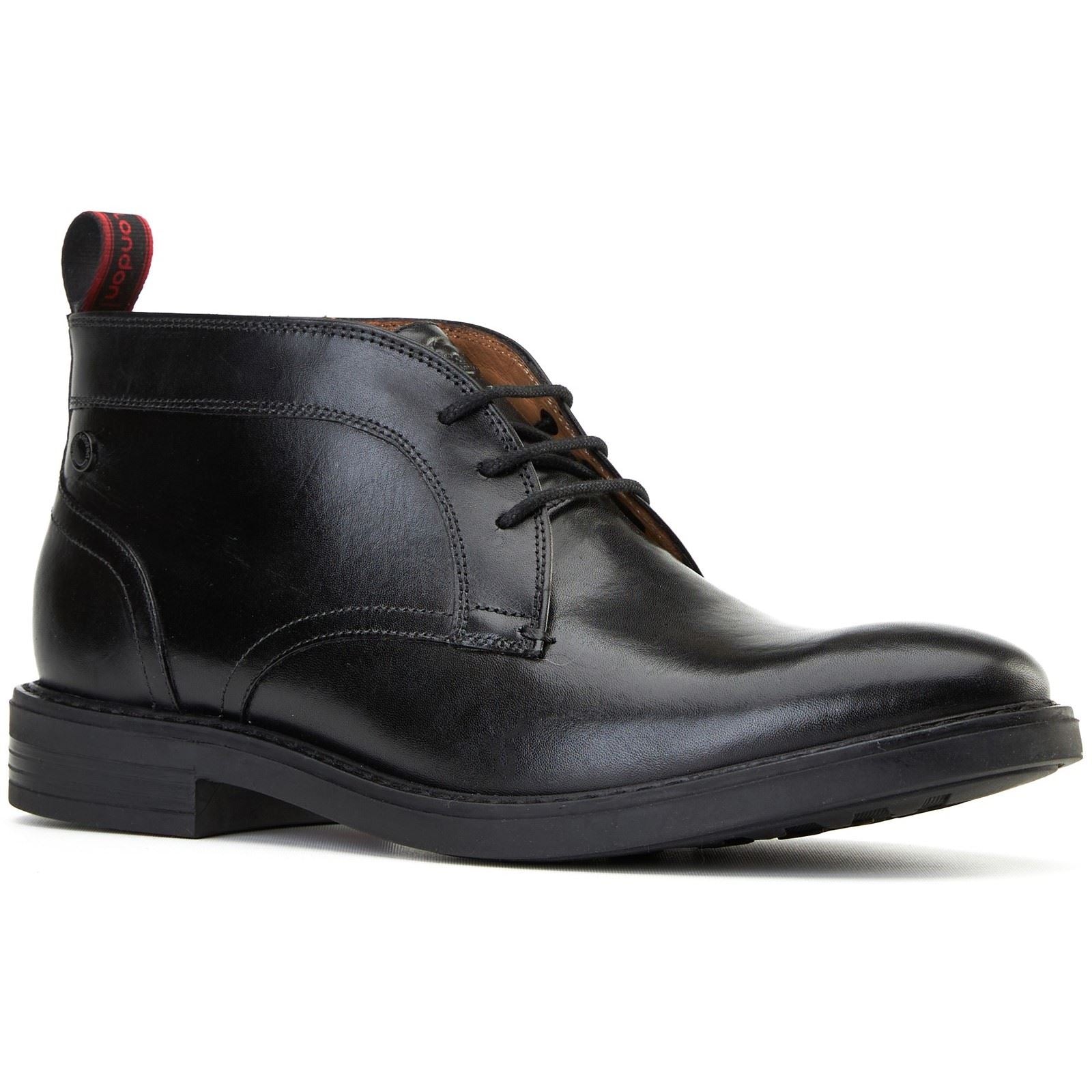 Base London Lincoln Herren Schwarze Farbe Leder Knöchelstiefel
