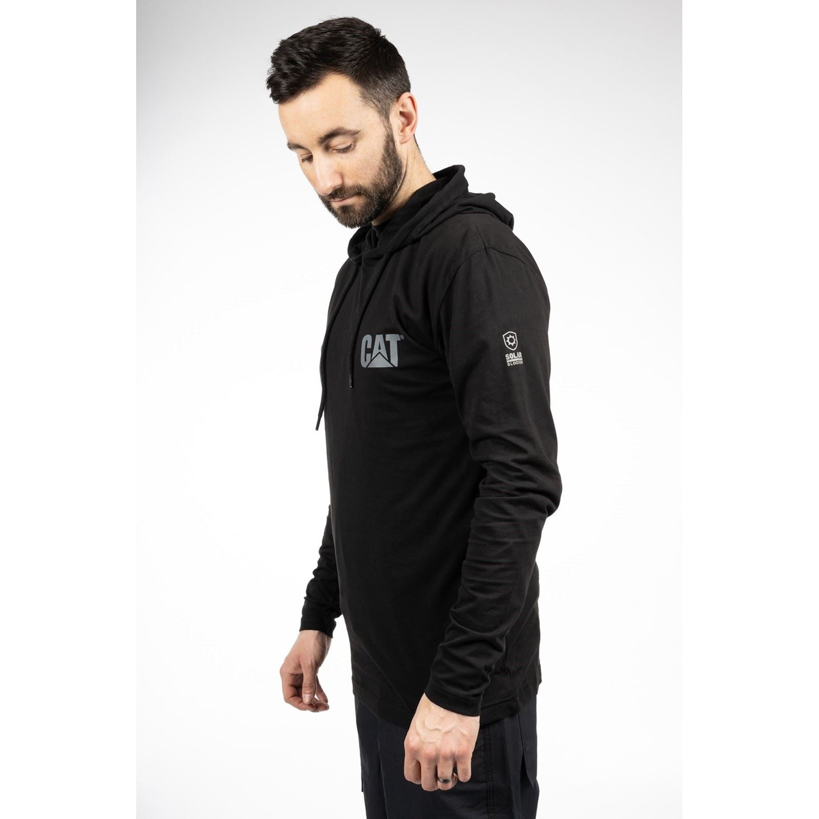 Caterpillar Hooded Long Sleeve Baumwoll Herren Schwarzes T-Shirt