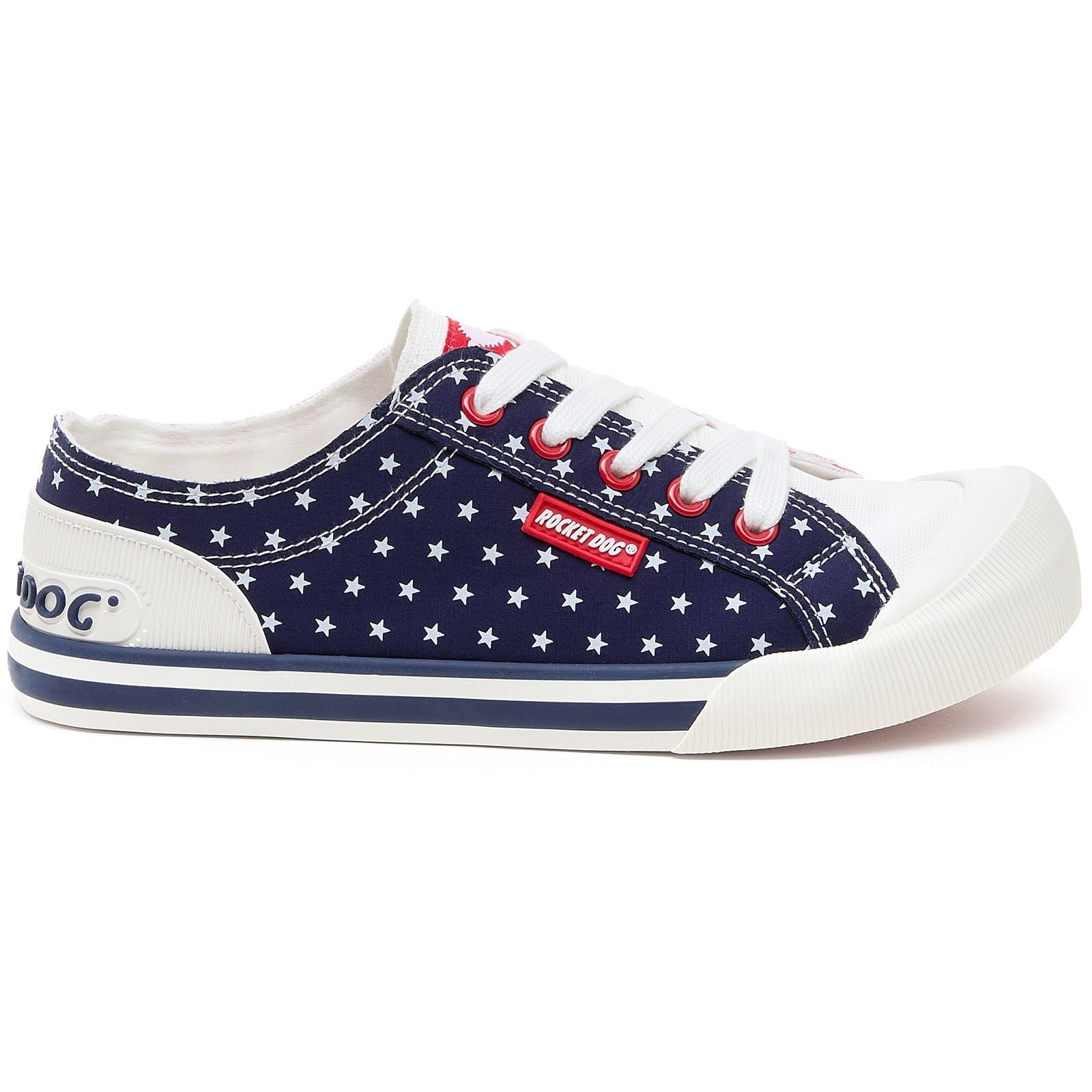 Rocket Dog Jazzin Spangle Damen Sneaker Aus Rot/Blauem Baumwollstoff
