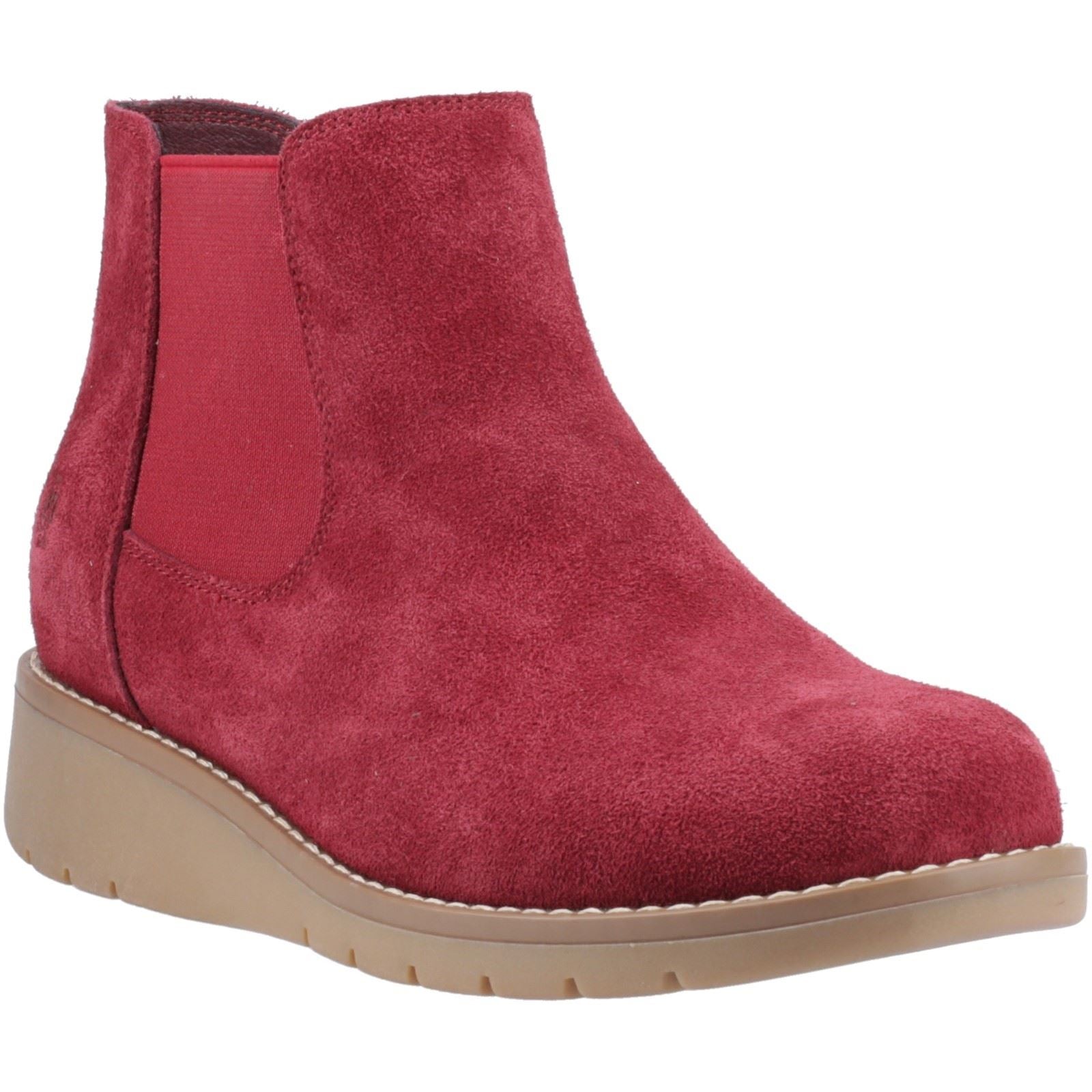 Hush Puppies Leonie Damen Chelsea Stiefeletten in Burgunderrot aus Wildleder