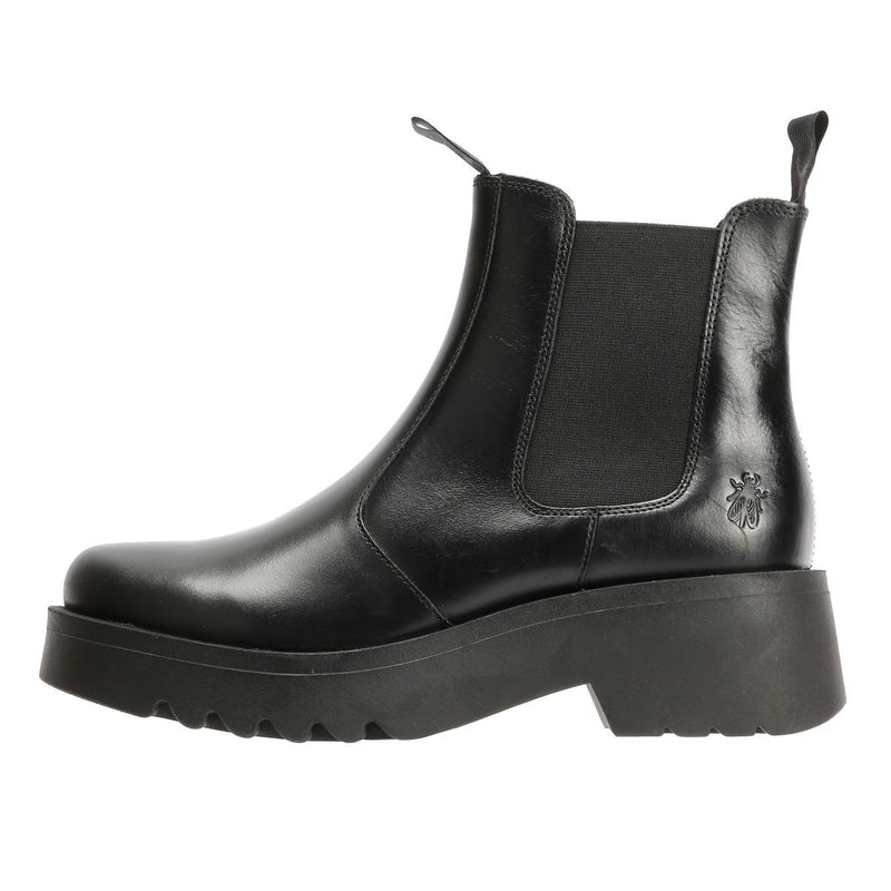 Fly London Medi Leder Damen Schwarze Stiefel