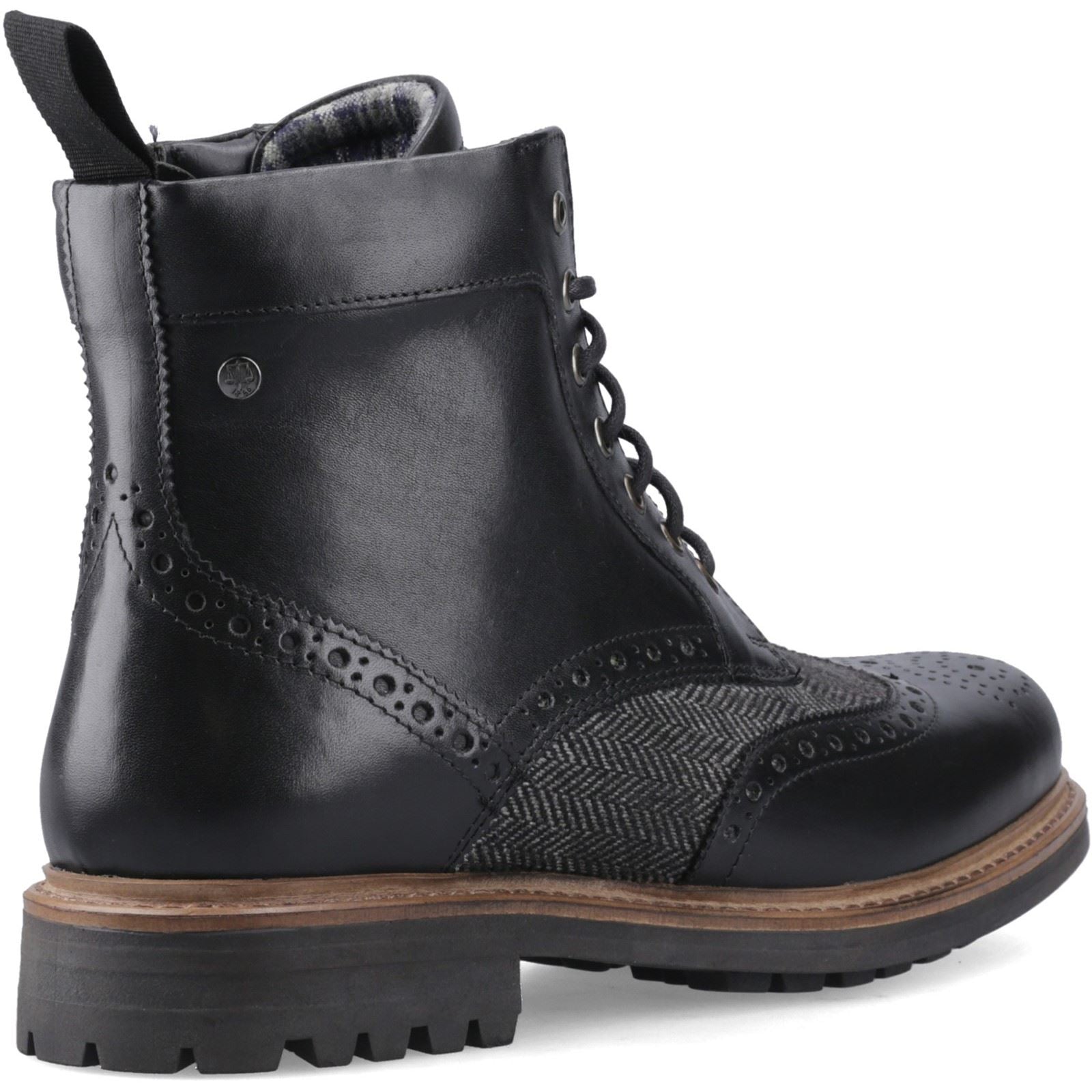 Hunter Loch Brogue Leder Herren Schwarze Knöchelstiefel