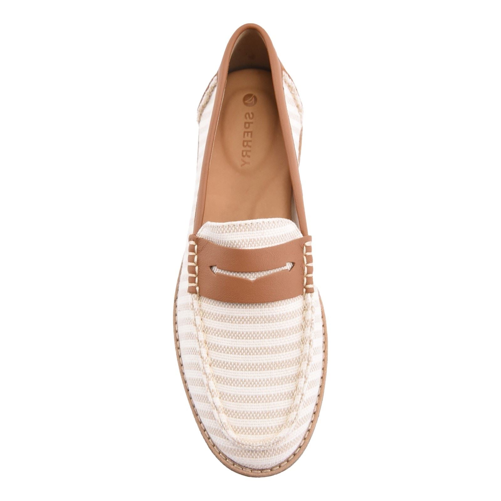 Sperry Port Driving Textile Damen Weiße/Braune Loafer