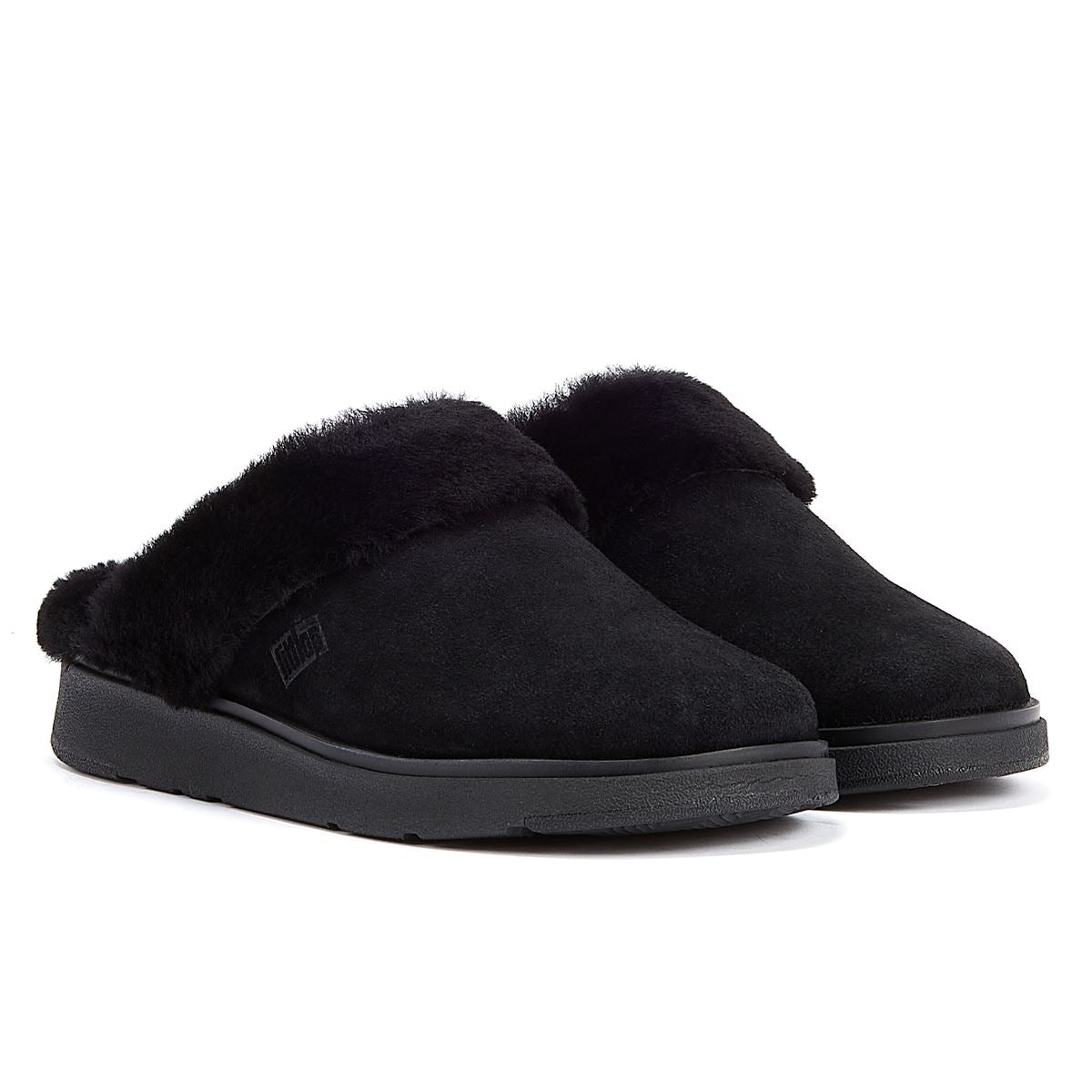 FitFlop Shearling-Kragen Damen Hausschuhe In Schwarz