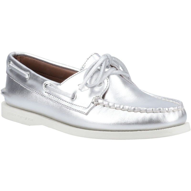 Sperry Authentic 2 Eye Damenbootsschuhe Aus Silbernem Leder