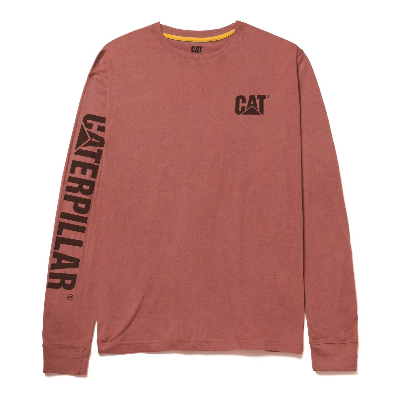 Caterpillar Trademark Banner Long Sleeve Baumwolle Herren Rotes T-Shirt