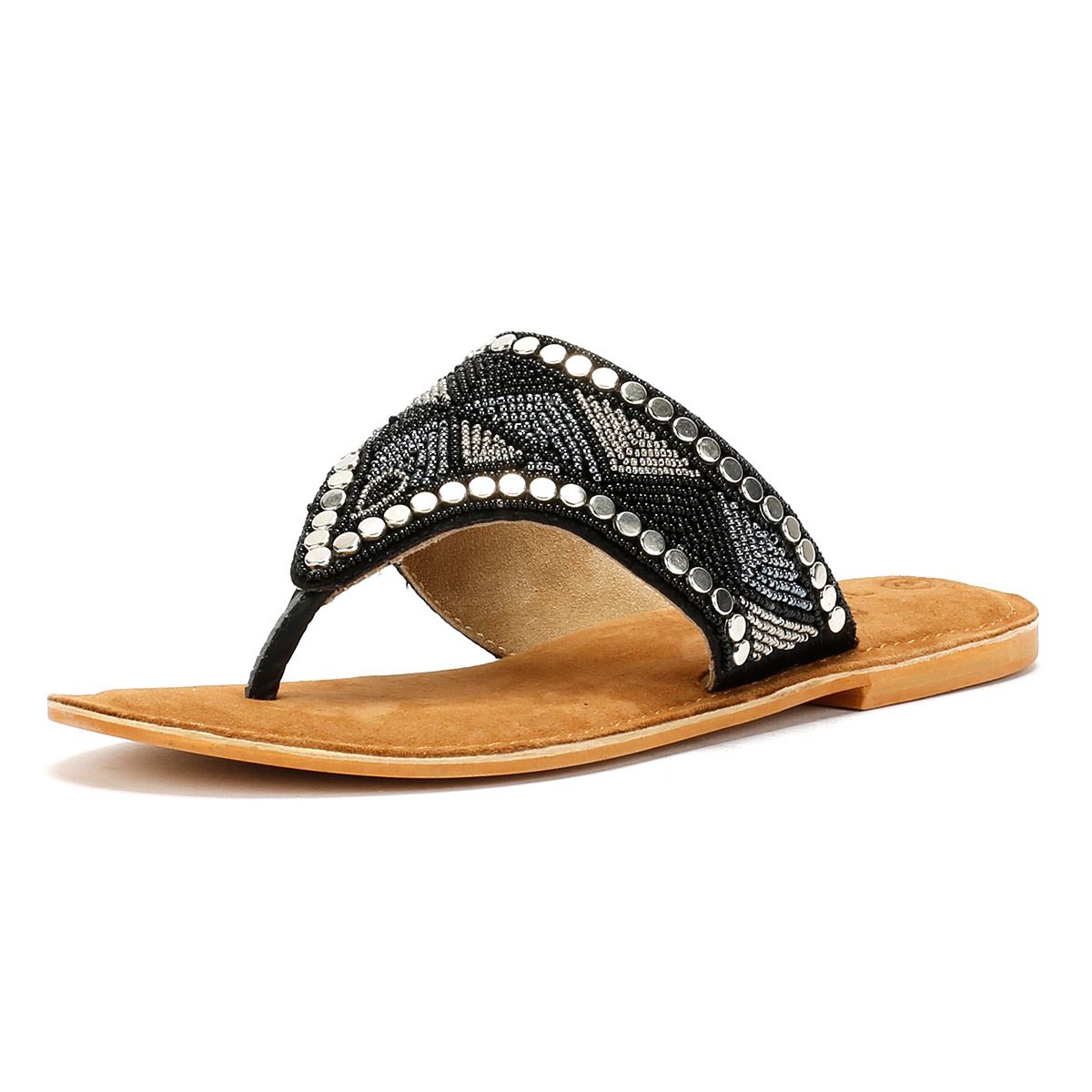 Tower London Wide Vamp Toepost Damen Schwarze Farbe Sandalen