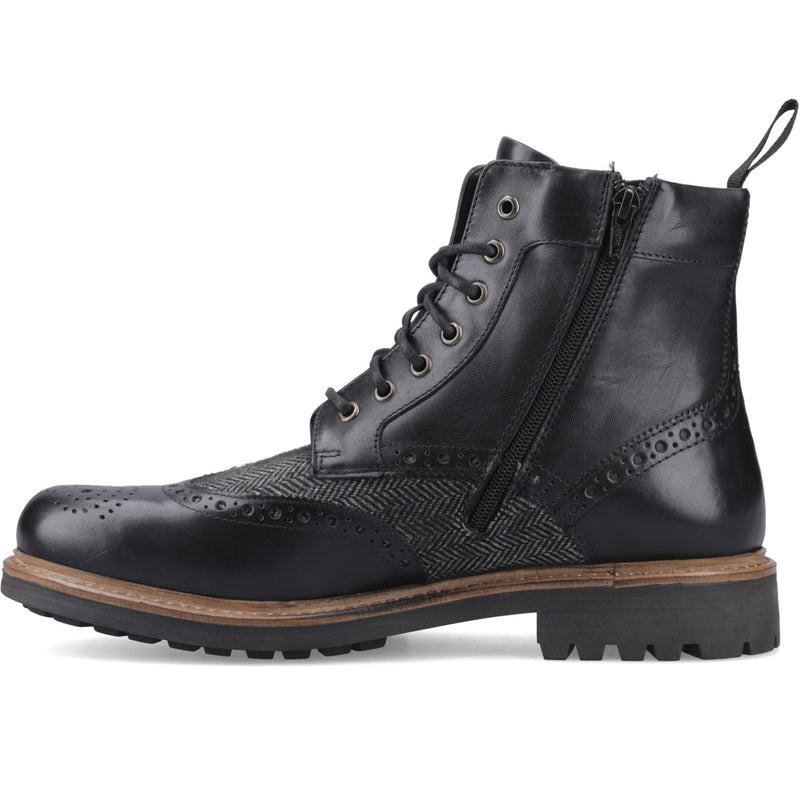 Hunter Loch Brogue Leder Herren Schwarze Knöchelstiefel