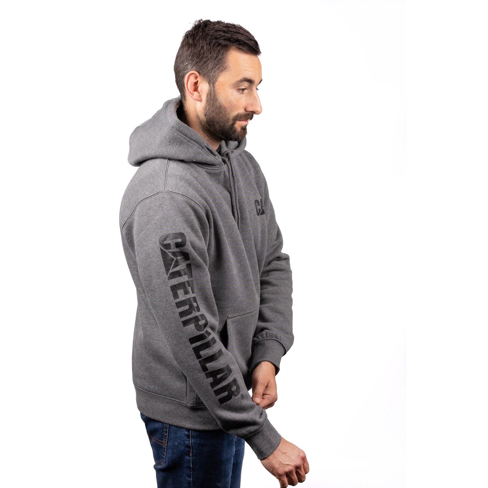 Caterpillar Trademark Banner Baumwoll Herren Graues Kapuzensweatshirt