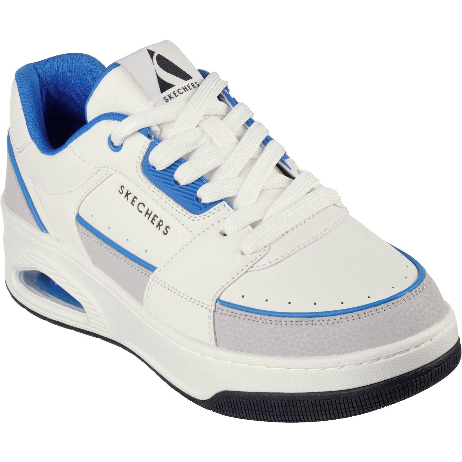 Skechers Uno Court Low-Post Leder-Herrenschuhe In Weiß/Blau