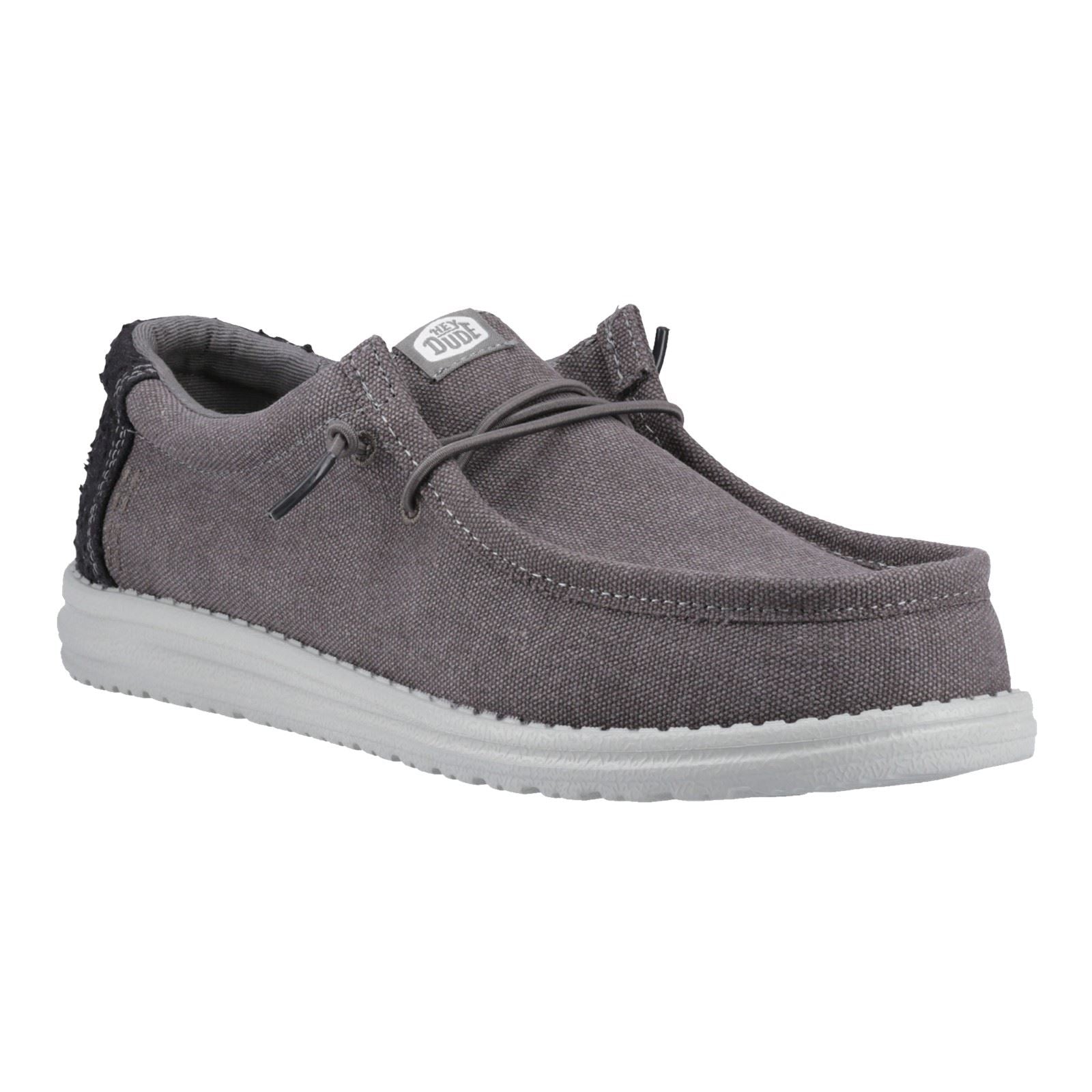 HEYDUDE Wally Workwear Polyester Baumwollmischung Herren Mokassins Schuhe In Granitgrau/Schwarz