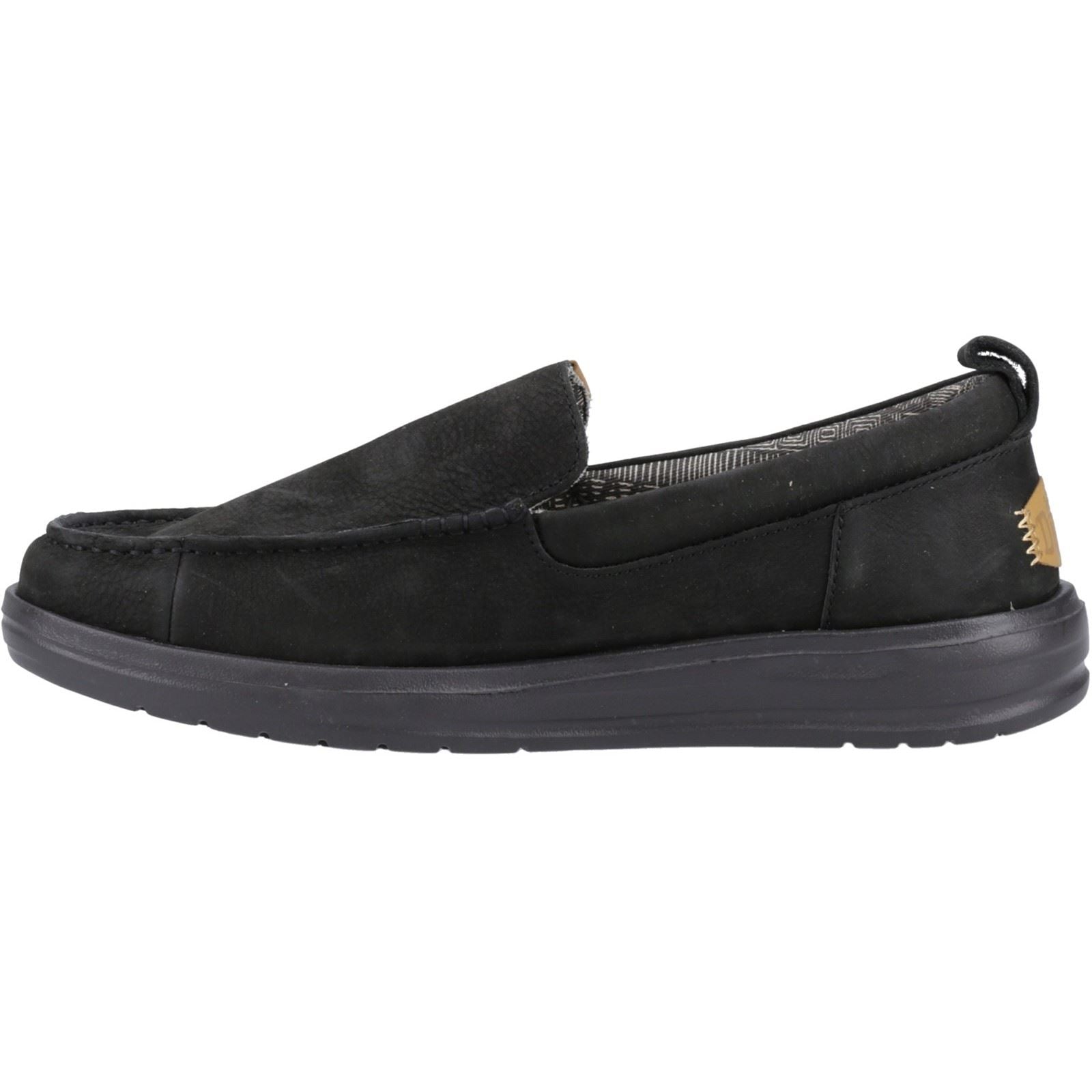 HEYDUDE Wally Grip Moc Leder Herren Schwarze Bootsschuhe