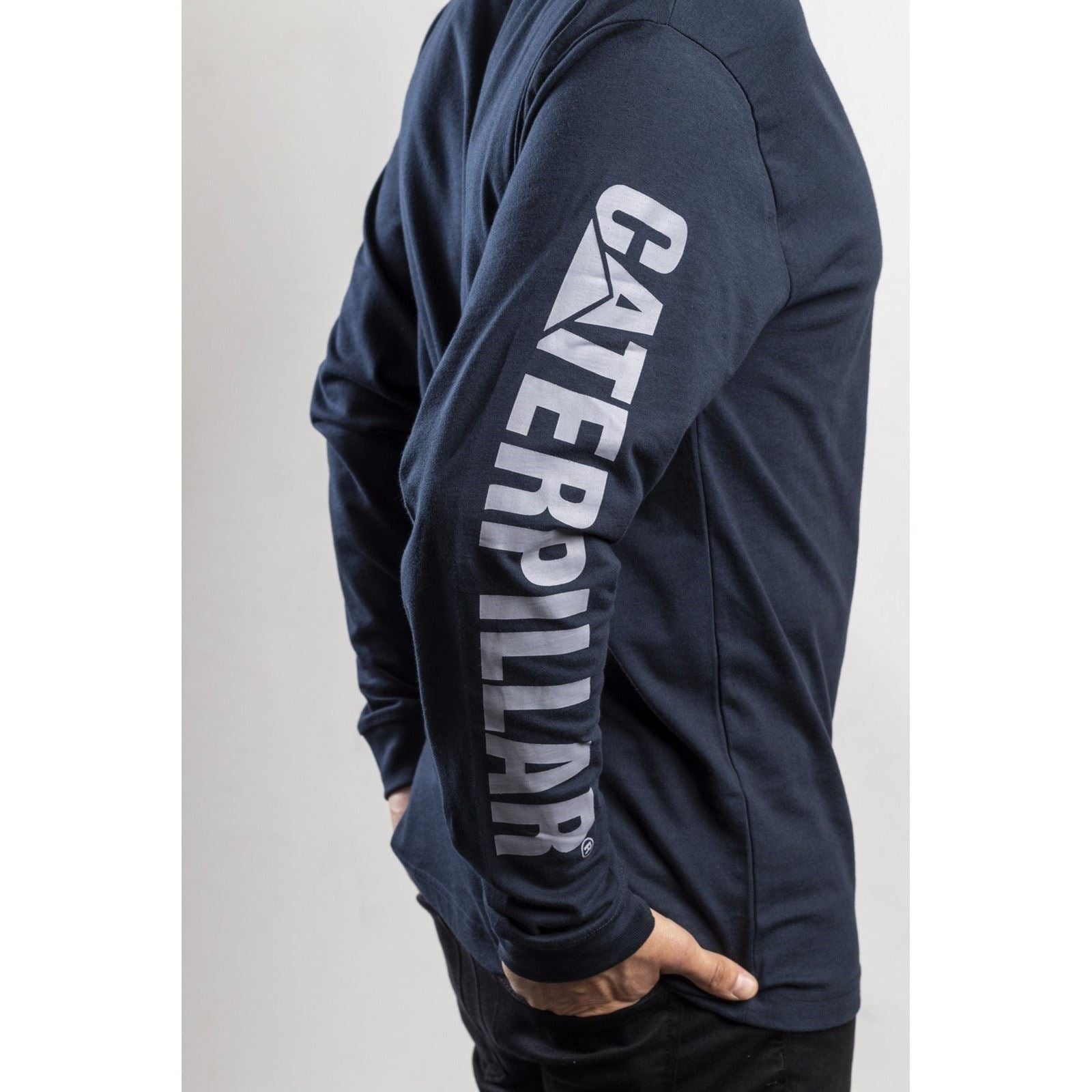 Caterpillar Trademark Banner Long Sleeve Baumwolle Herren Blau T-Shirt