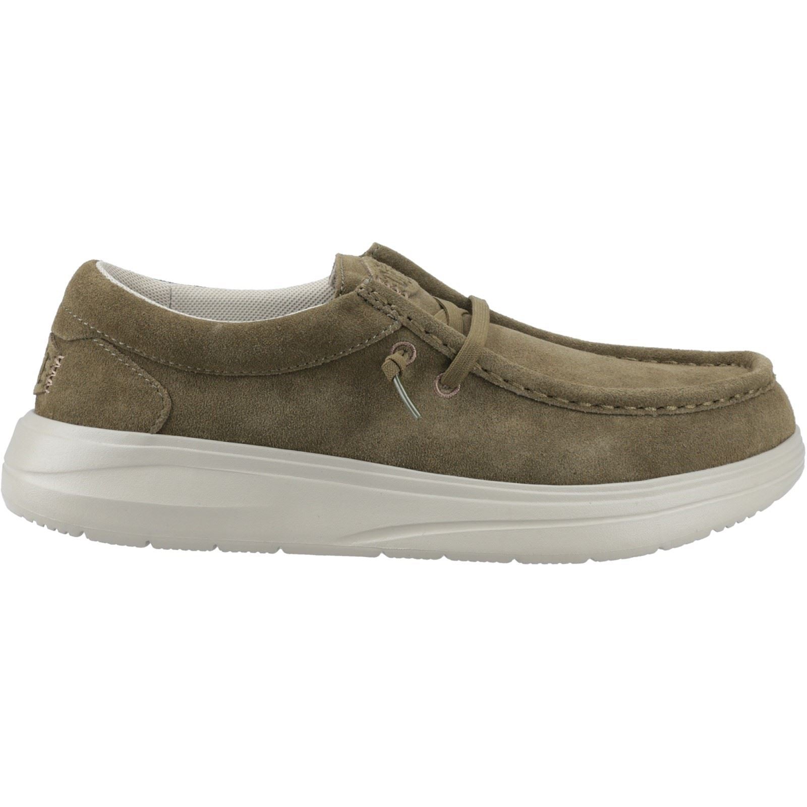 HEYDUDE Wally X Suede Herren Wildleder Mokassinschuhe in Dunkelolive/Steingrau