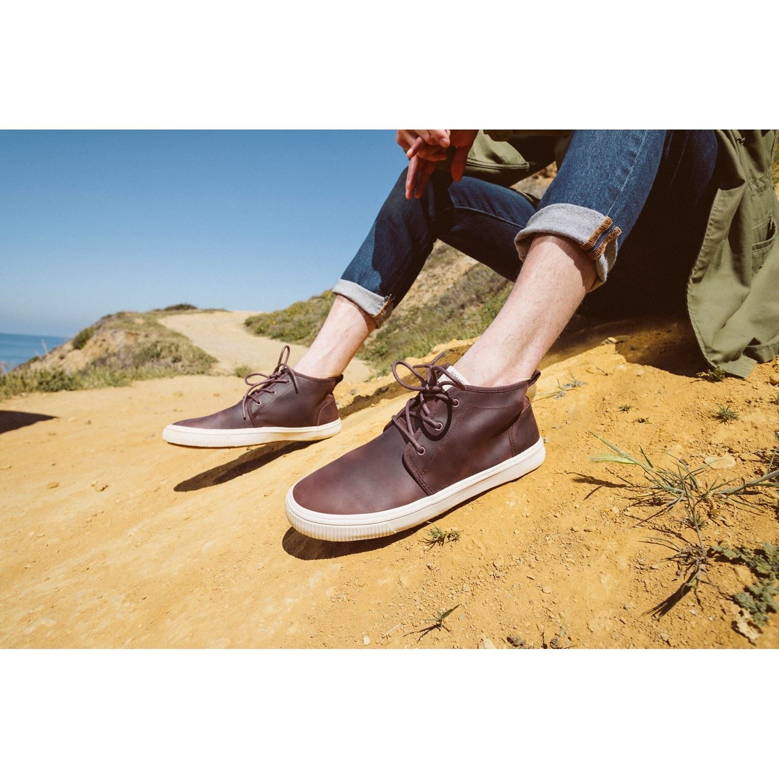 TOMS Carlo Mid Terrain Leder-Herren-Sneaker In Klee-Braun