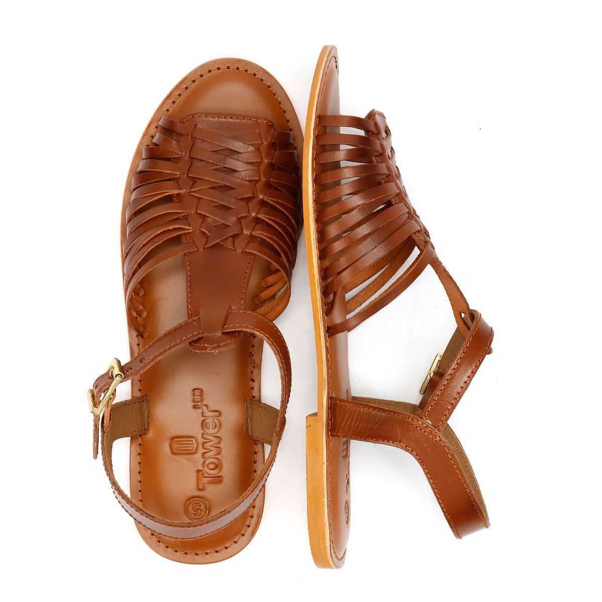 Tower London Hurache Damen Sandalen Aus Braunem Leder
