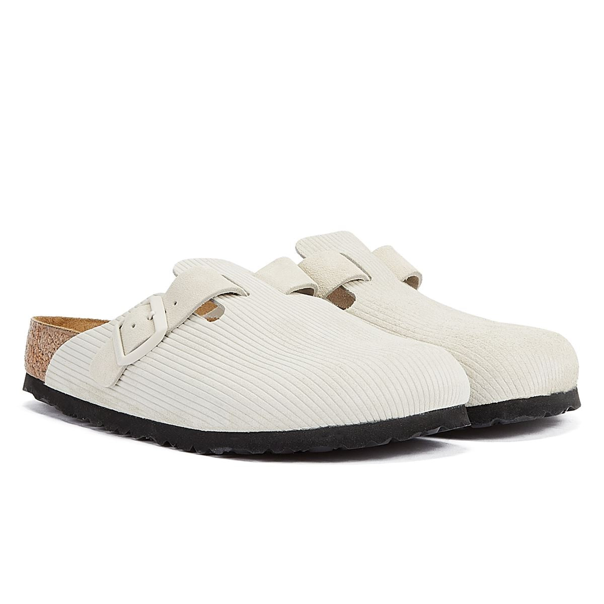 Birkenstock Boston Corduroy Antik Clog Damenschuhe In Weiß, Bequeme Schuhe