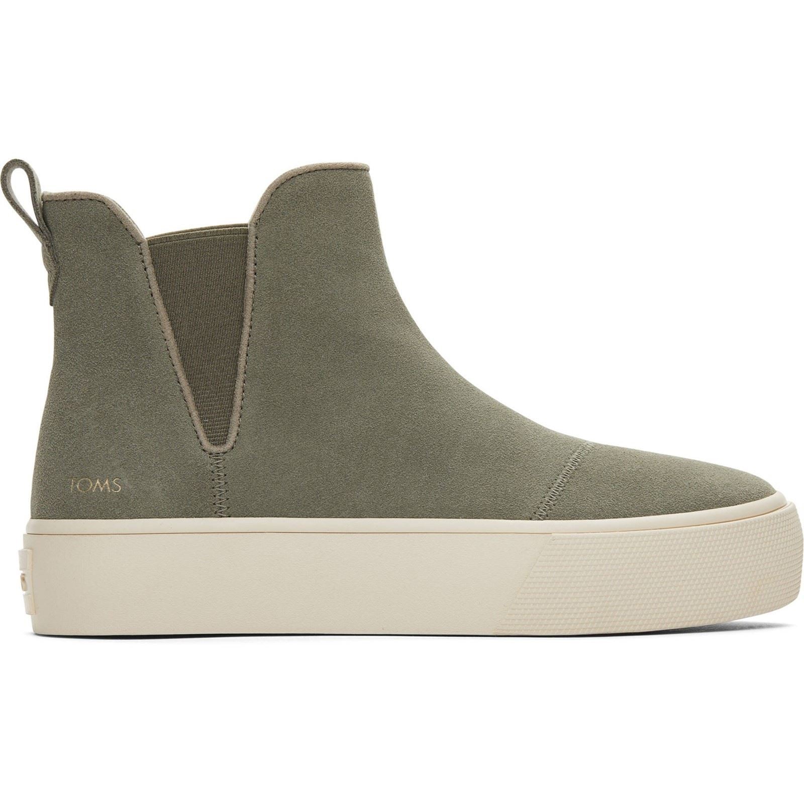 TOMS Fenix Platform Leder Damen Vetiver Grau Flache Chelsea Stiefel