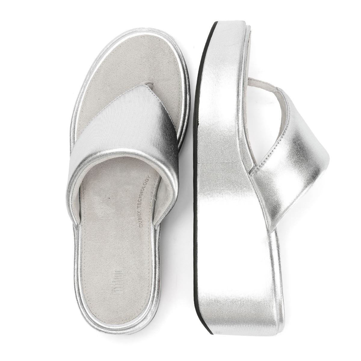 FitFlop Damen Plateau-Keilsandalen mit Zehensteg in Silber