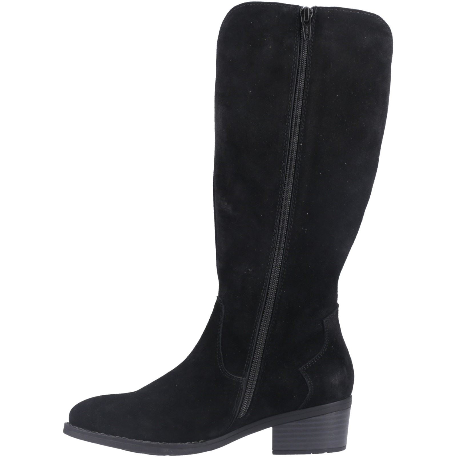 Hush Puppies Isabella Damen Kniehohe Wildlederstiefel mit Absatz in Schwarz