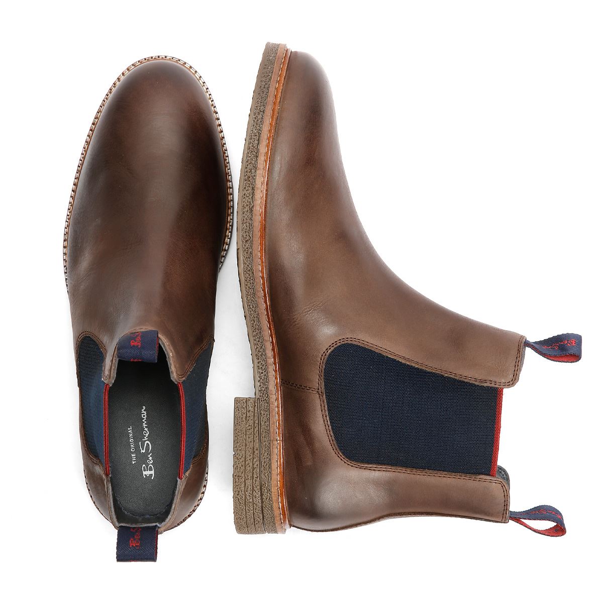 Ben Sherman Walker Chelsea Leder Herren Braune Stiefel