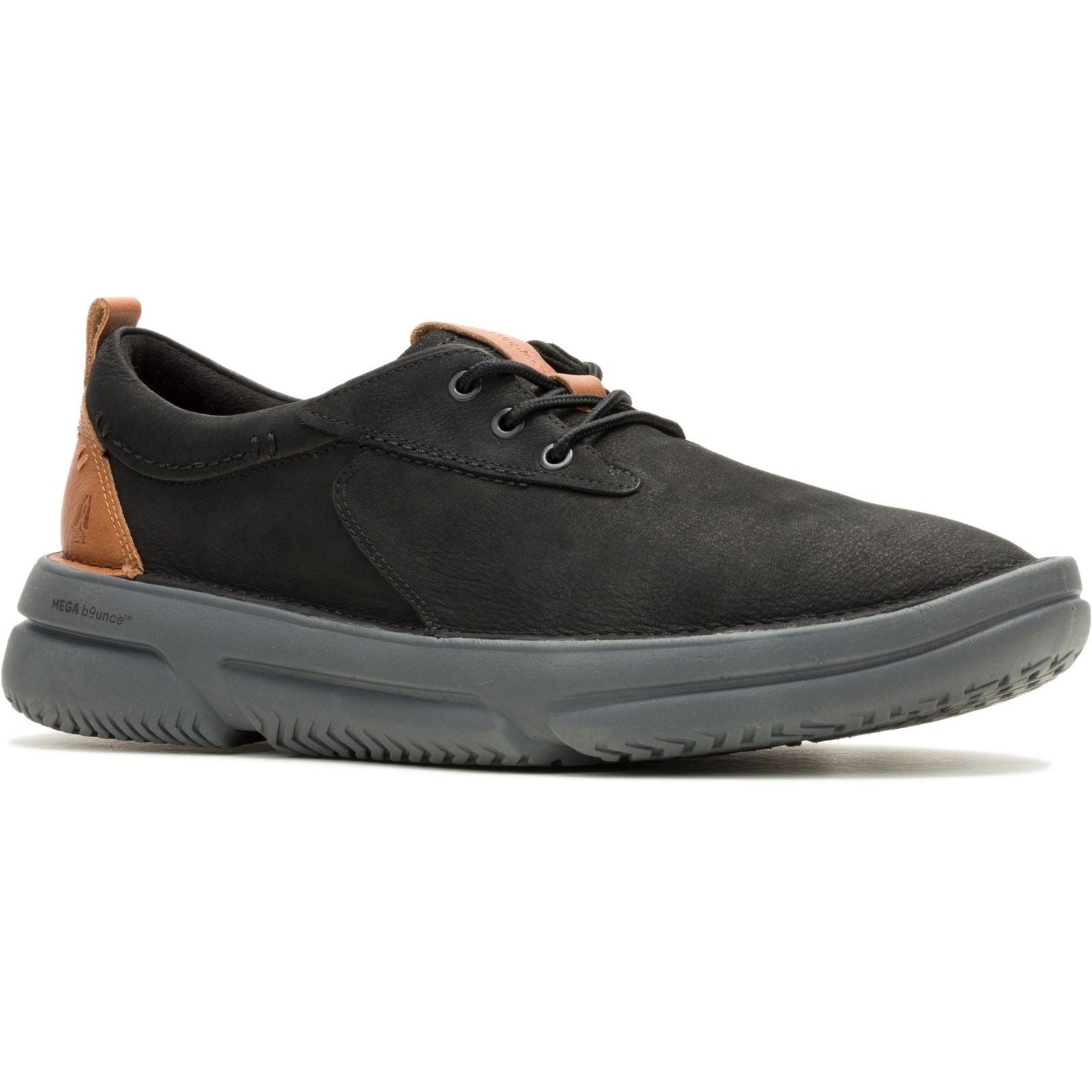 Hush Puppies Baylor Leder Herrenschuhe In Schwarz/Schwarz Mit Schnürung