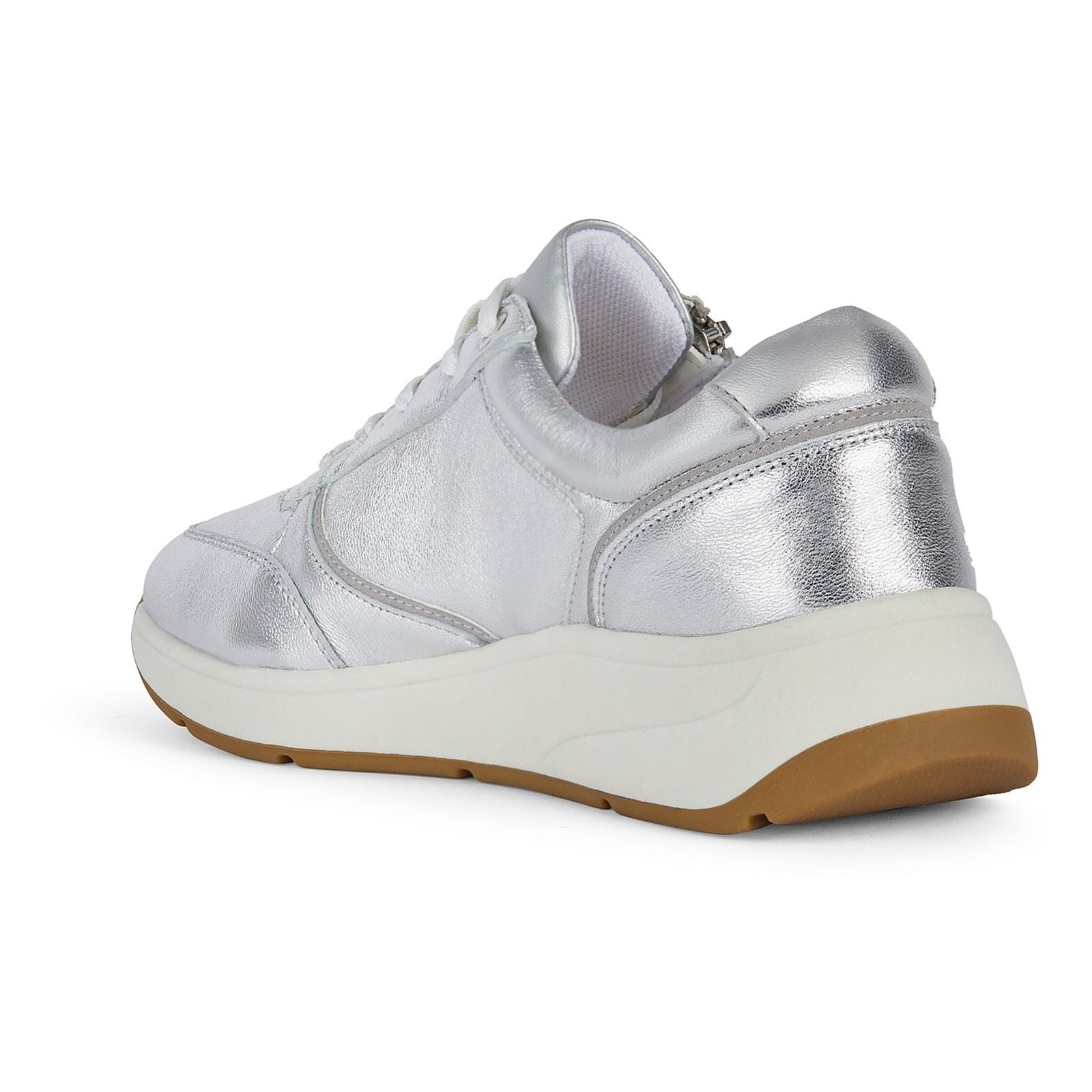 Geox D Cristael E Faux Leder Damen Silber Sneaker