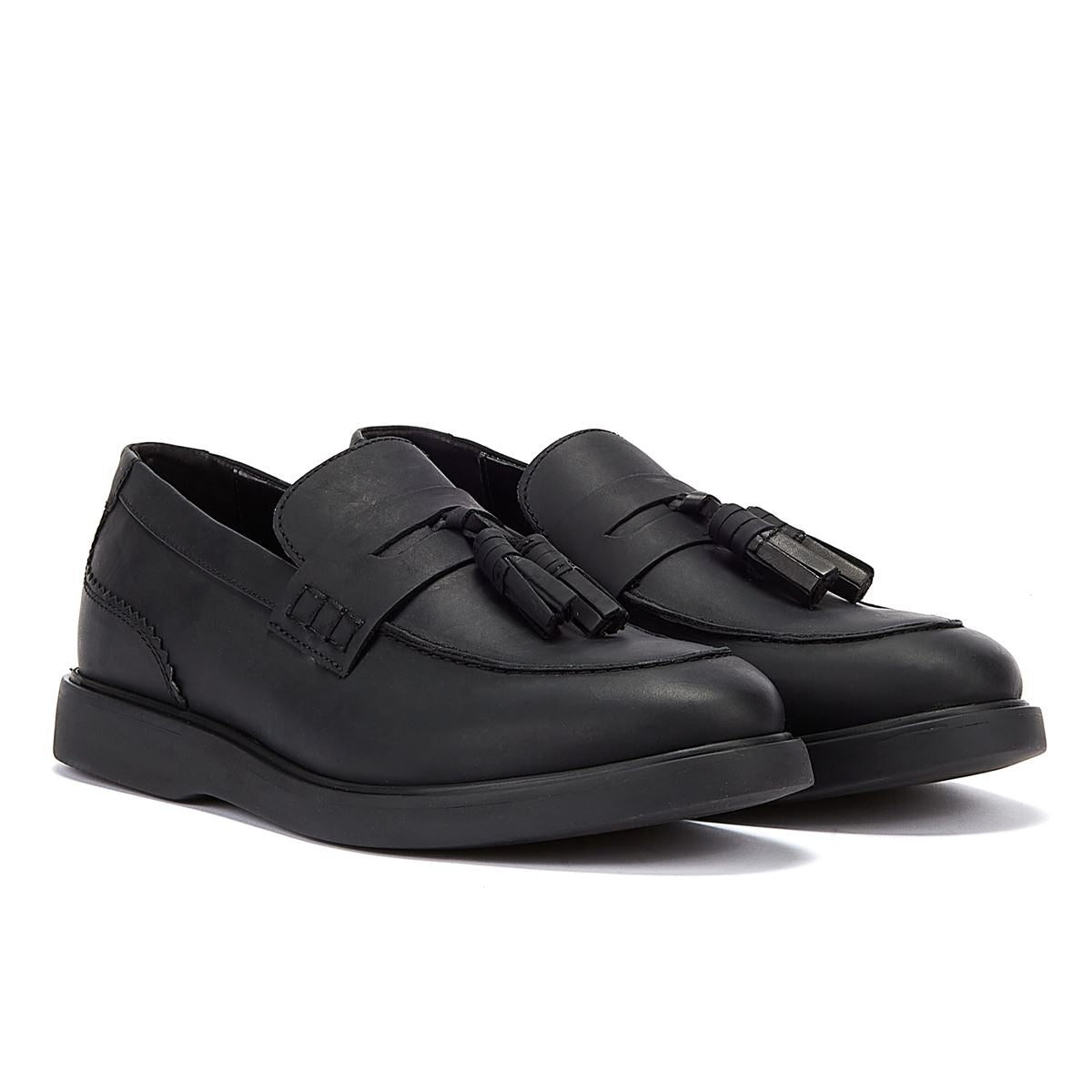 Hudson Cato Loafer Verrücktes Leder Herrenschuhe Schwarze Slipper