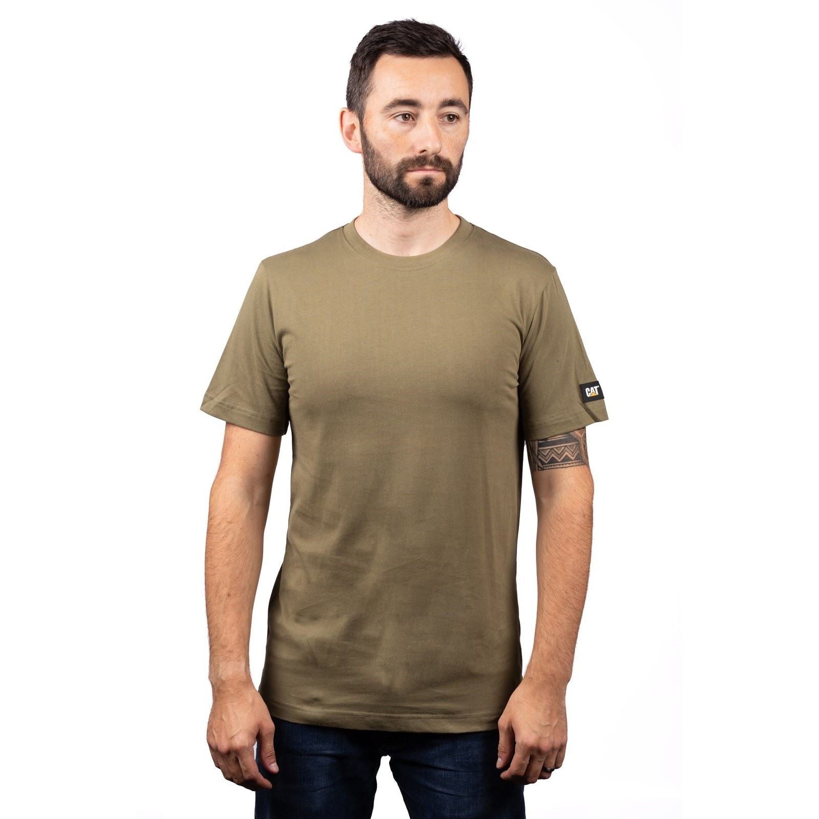 Caterpillar Essentials Short Sleeve Baumwoll Herren Grüne Kurzarm T-Shirts