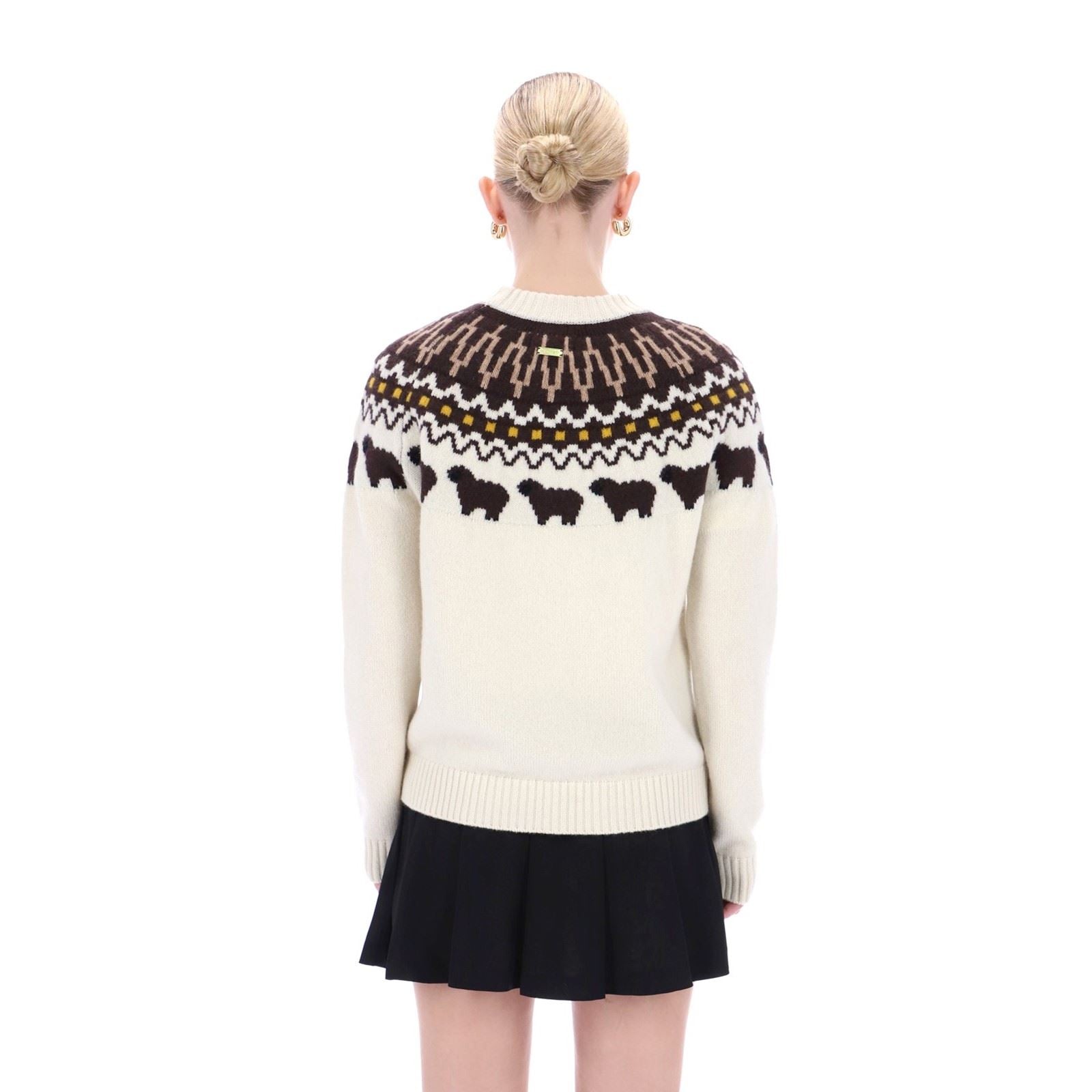 Hunter Ashie Crew Fair Isle Knit Polyester Damen Weiße Rundhalspullover