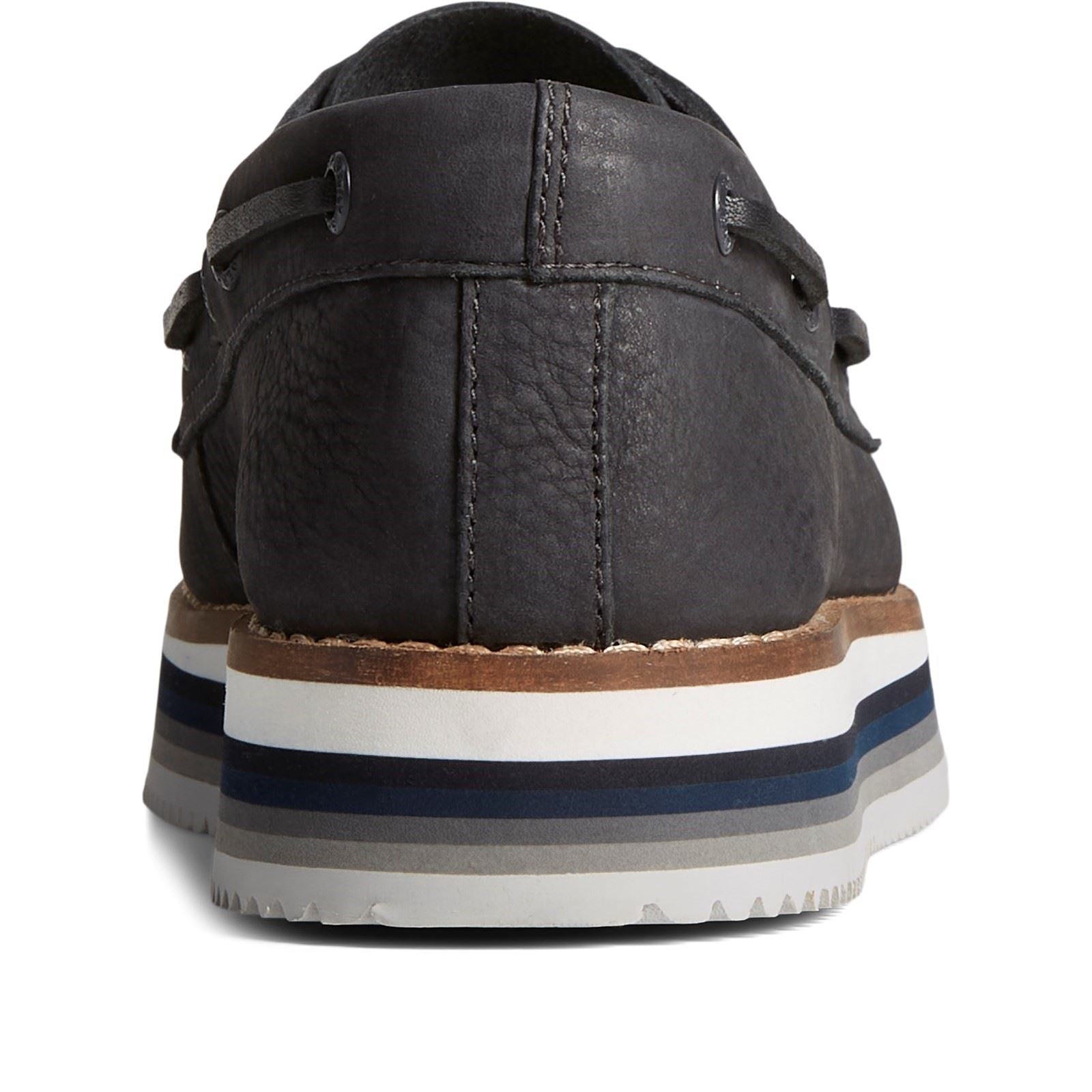 Sperry Authentic Original Stacked Leder Damen Schwarze Bootsschuhe
